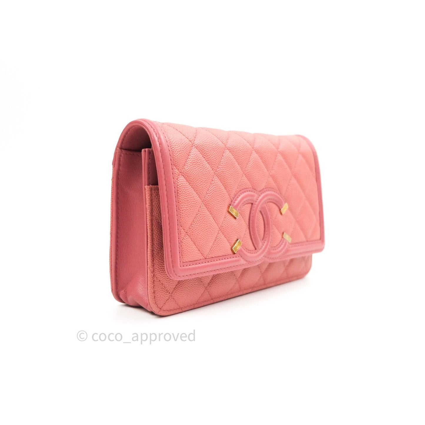 Chanel Filigree Wallet on Chain WOC Pink Caviar Gold Hardware