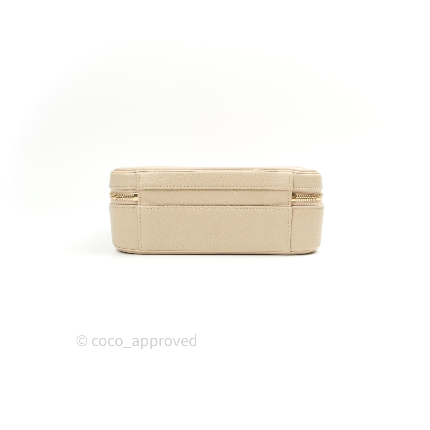 Chanel Quilted Medium CC Filigree Vanity Case Light Beige Caviar Gold Hardware