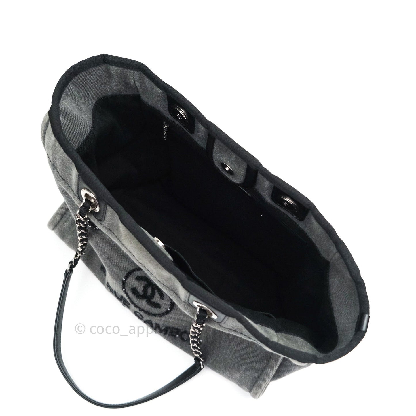 Chanel Denim Deauville Grey/Black With Black Sequins Logo