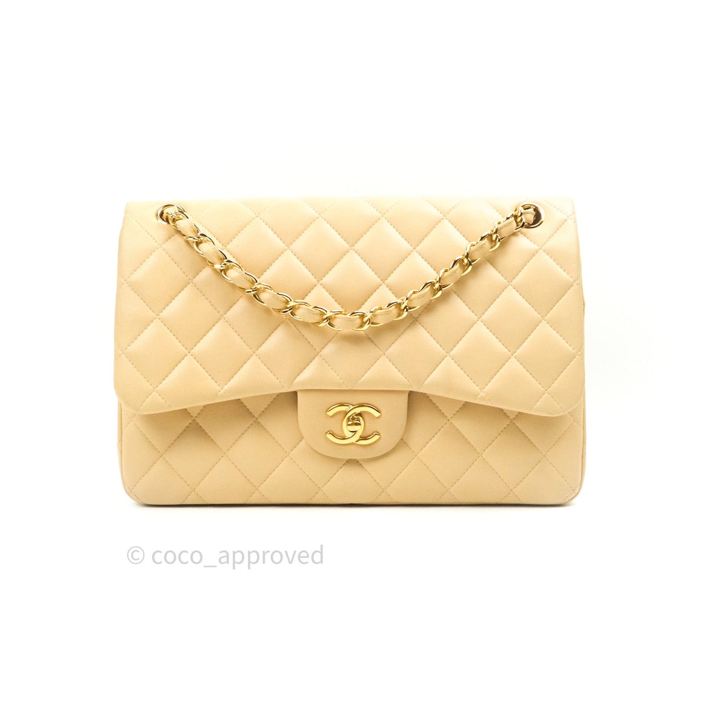 Chanel Classic Jumbo Double Flap Beige Lambskin Gold Hardware⁣⁣
