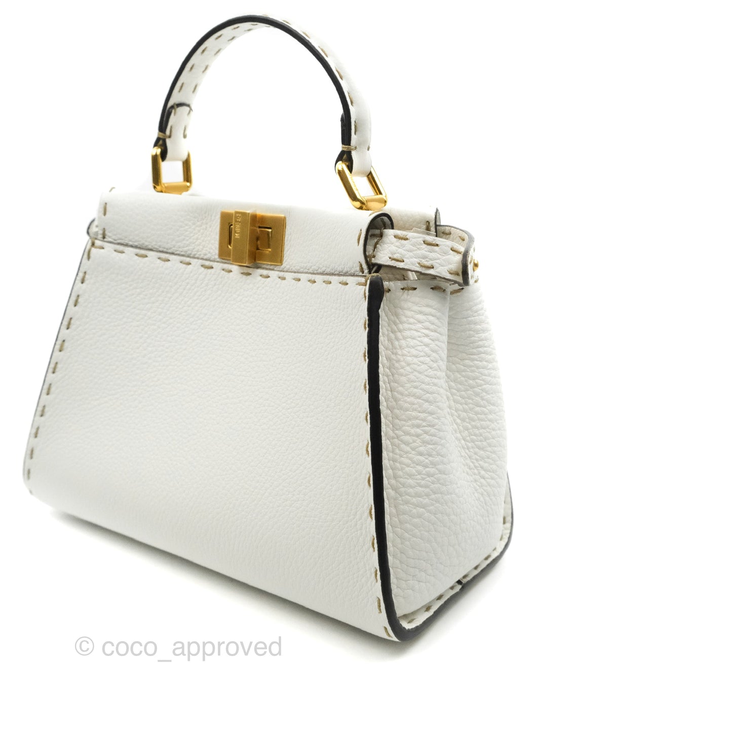 Fendi Peekaboo Mini White Grained Leather Gold Hardware