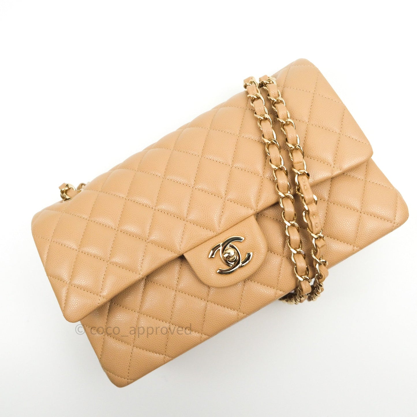 Chanel Quilted M/L Medium Double Flap Dark Beige Gold Hardware 19B