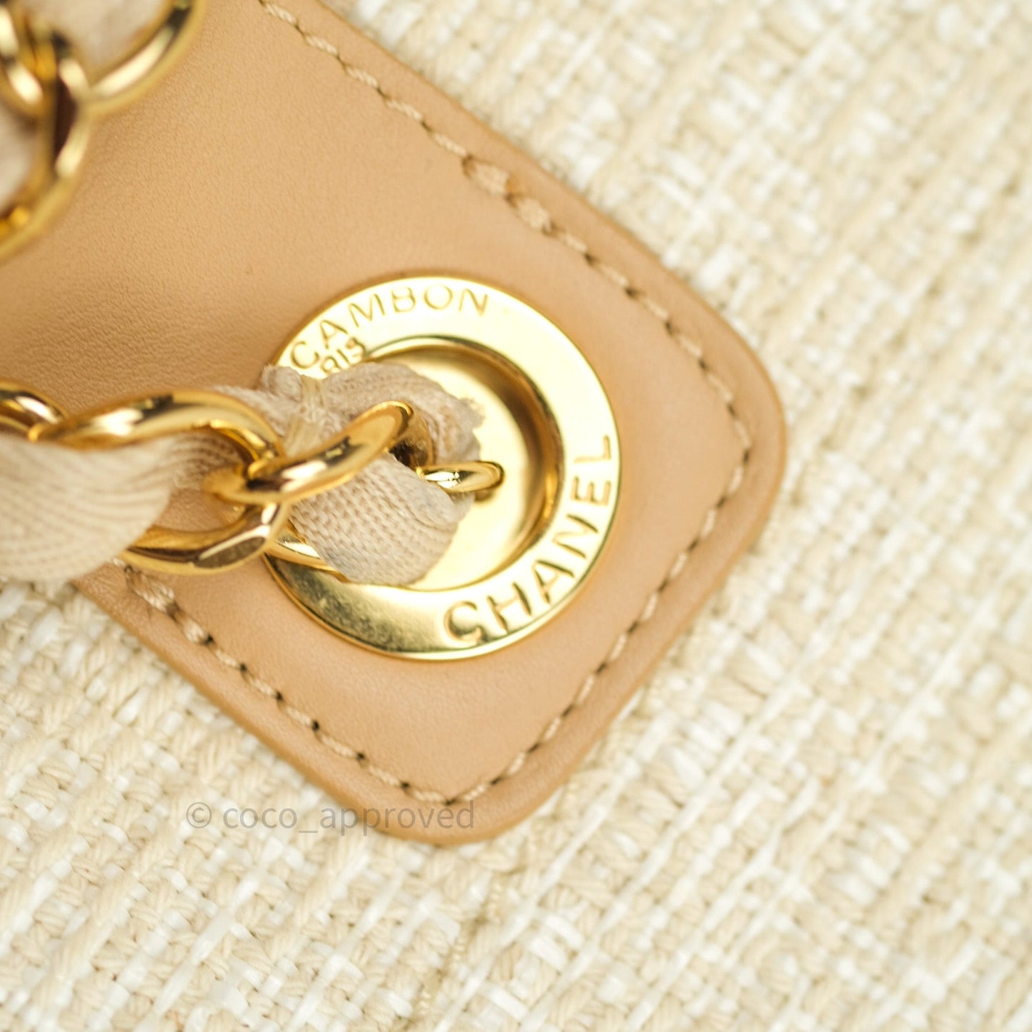 Chanel Canvas Large Deauville Tote Ivory Beige Nude Handles