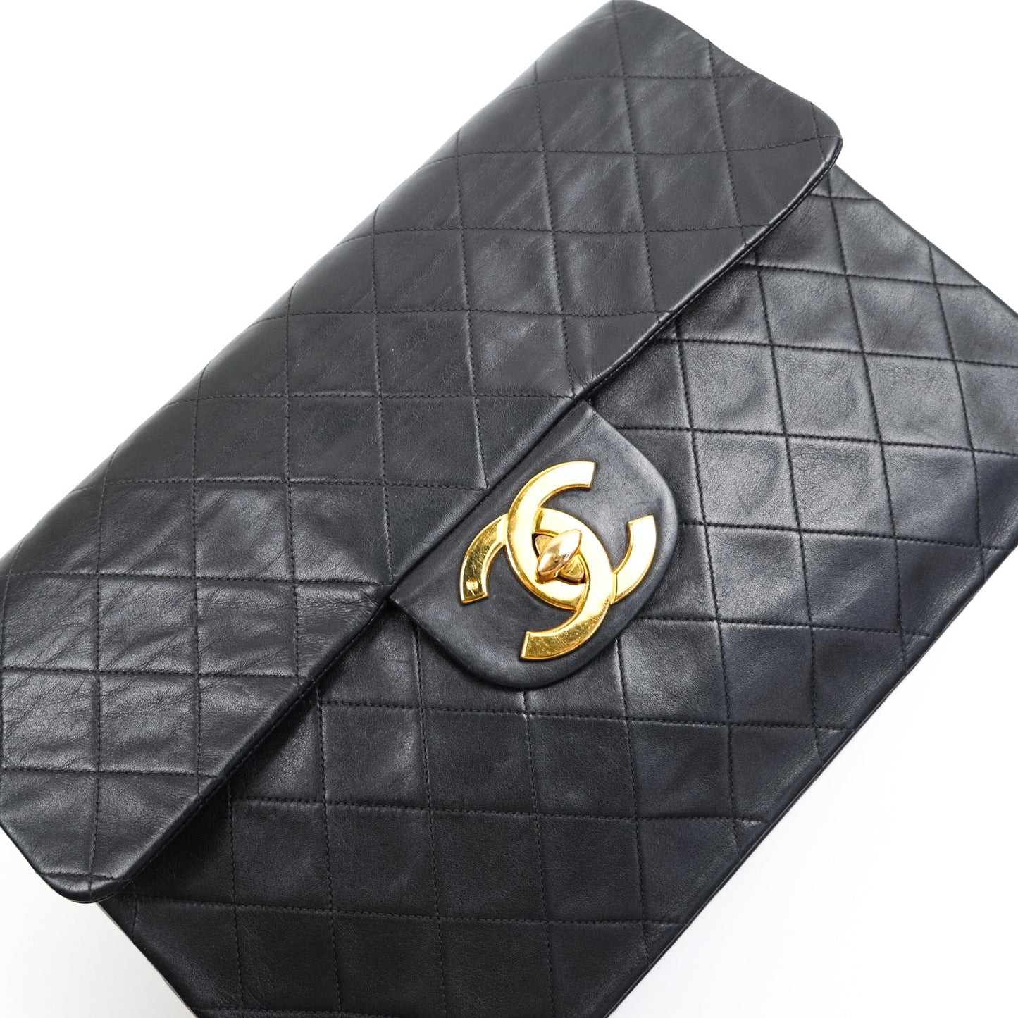 Chanel Vintage XL Jumbo Single Flap Black Lambskin 24K Gold Hardware