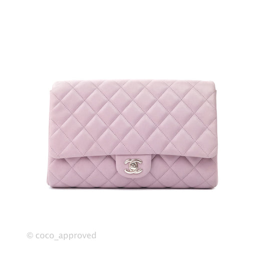 Chanel Quilted Clutch with Chain Lilac Pink Lambskin Silver Hardware