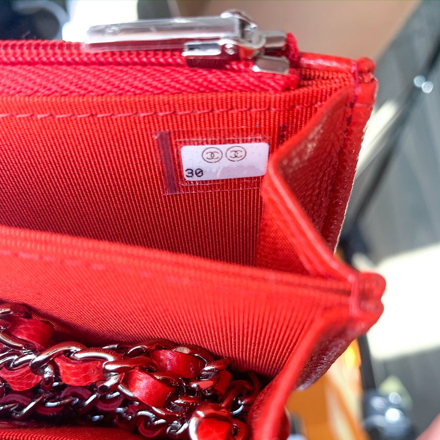 Chanel Quilted Mini Wallet on Chain WOC Brick Red Caviar Silver Hardware