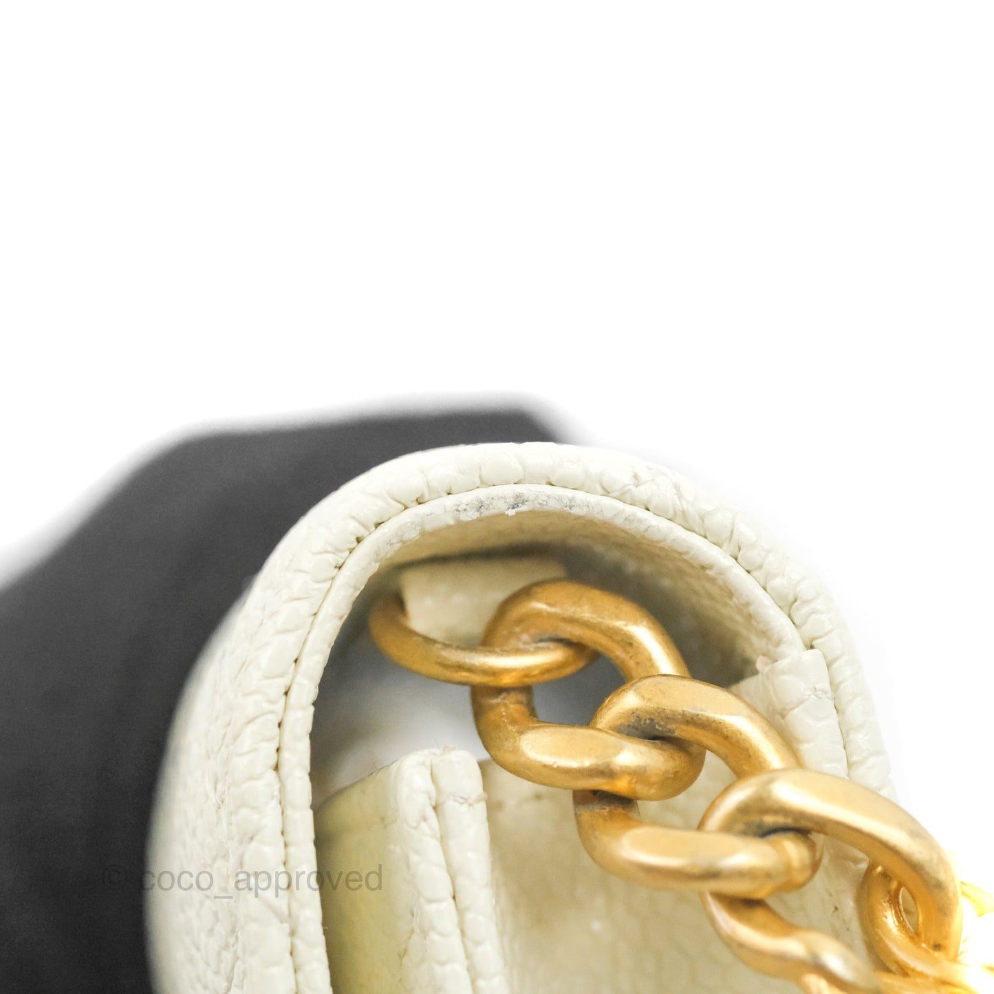 Chanel Mini Clutch With Chain White Caviar Aged Gold Hardware