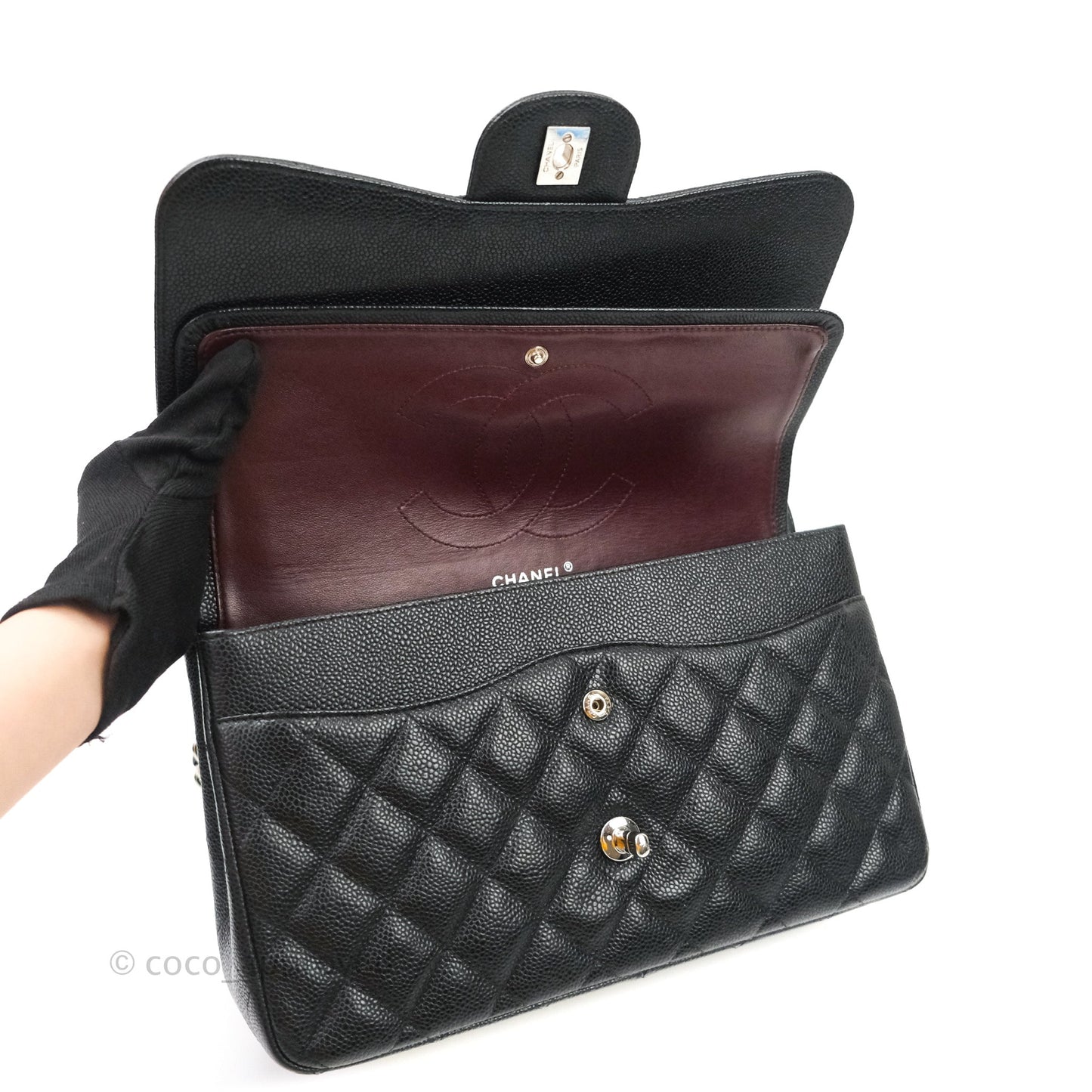 Chanel Jumbo Double Flap Black Caviar Silver Hardware⁣⁣