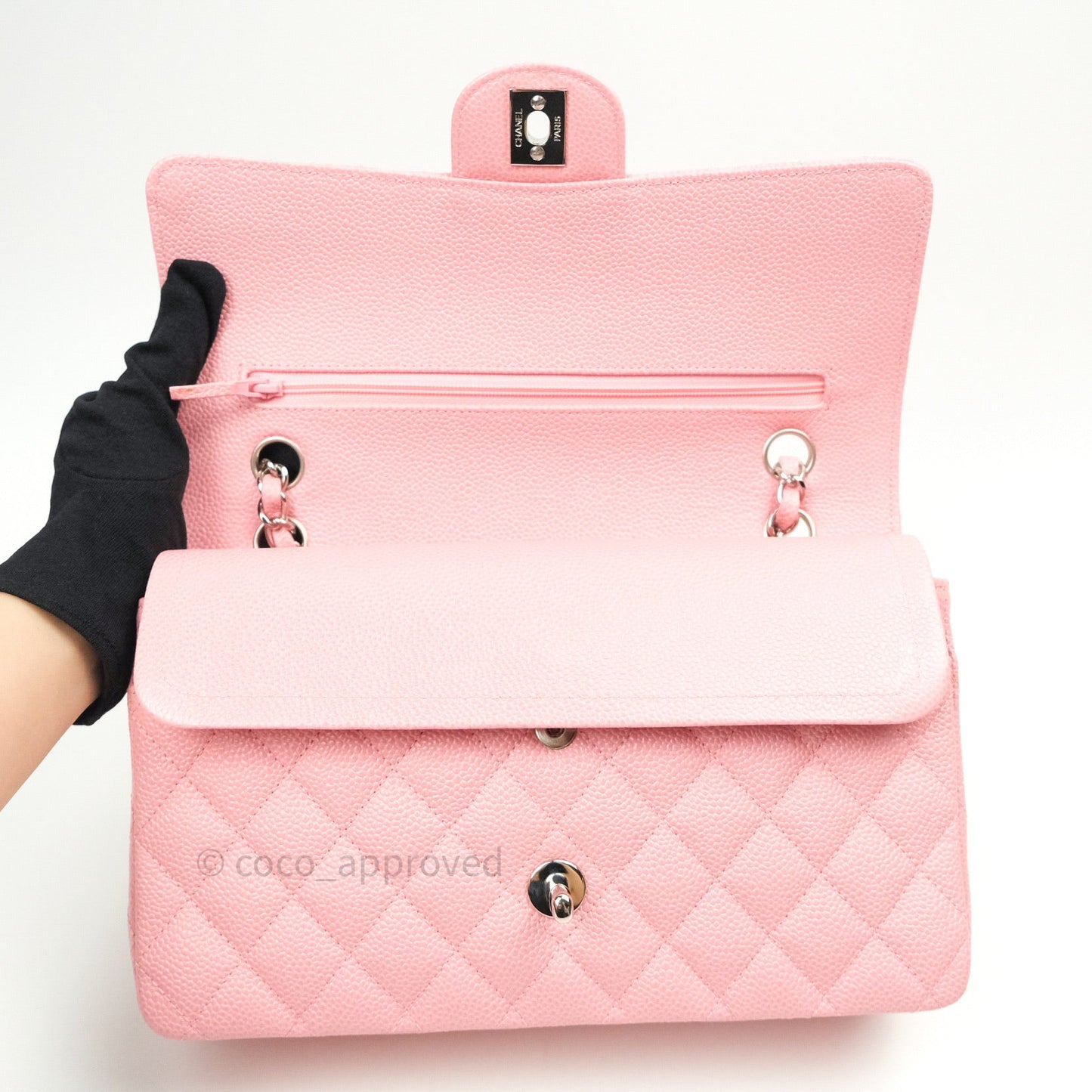Chanel Classic M/L Medium Double Flap Bag Pink Caviar Silver Hardware