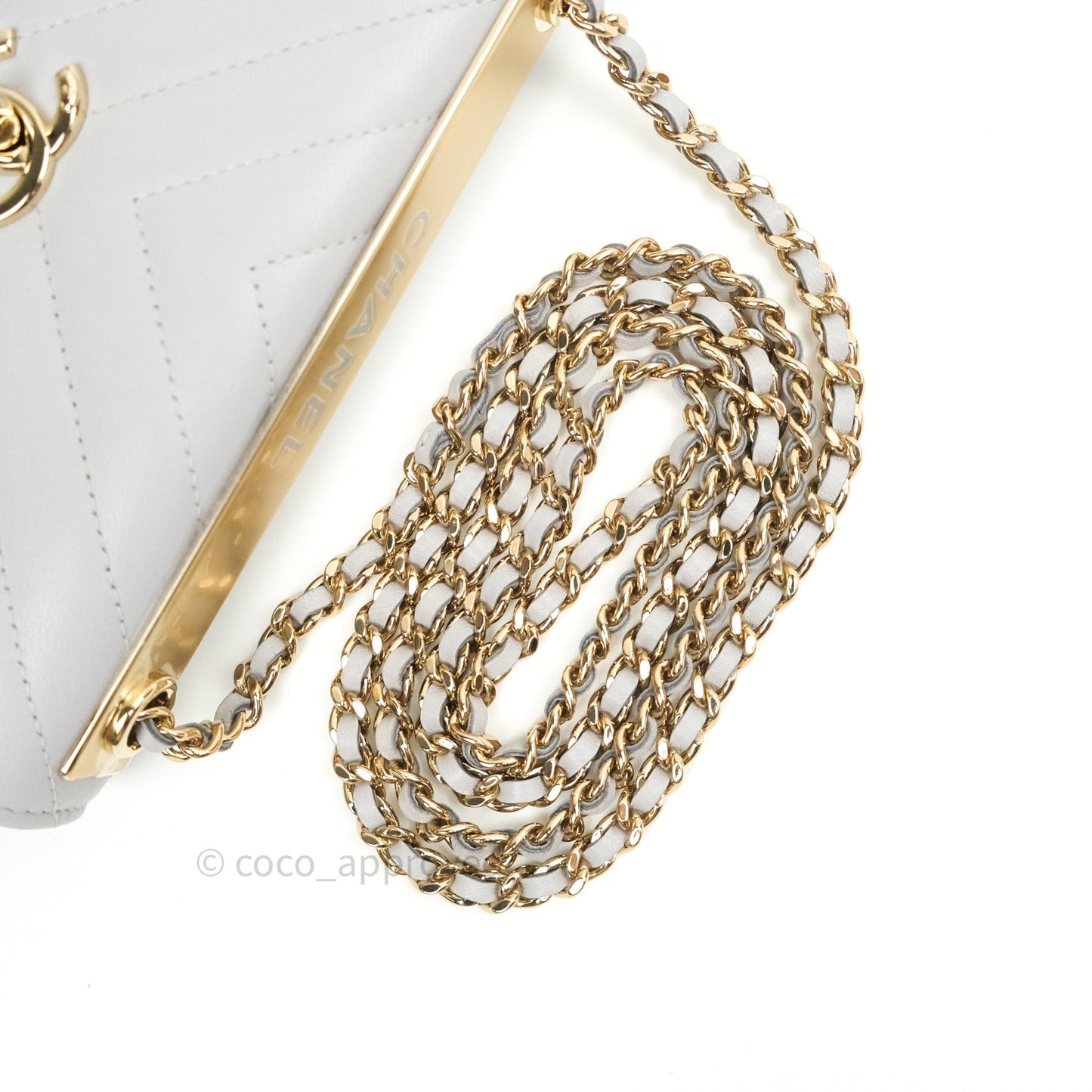 Chanel Mini Trendy CC Wallet On Chain WOC Lambskin Chevron Grey Gold Hardware