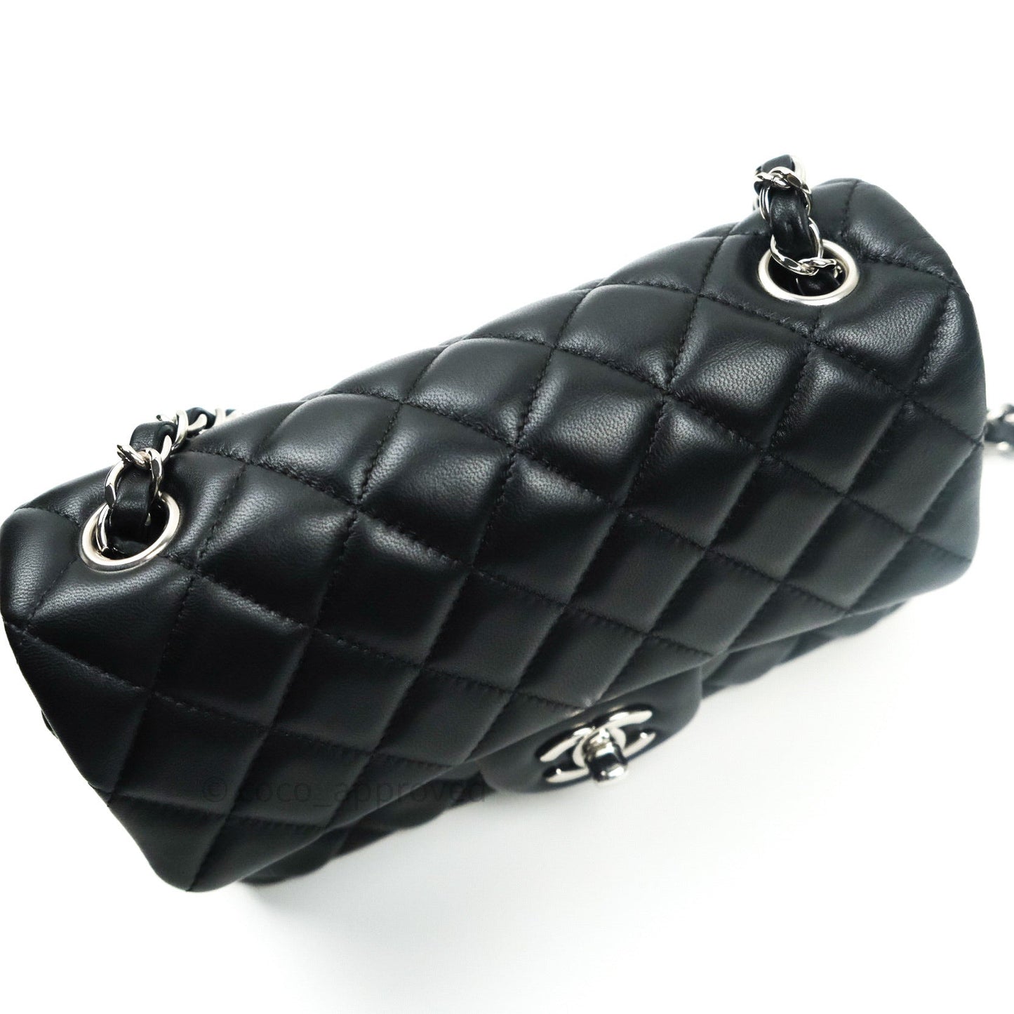 Chanel Quilted Mini Rectangular Black Lambskin Silver Hardware
