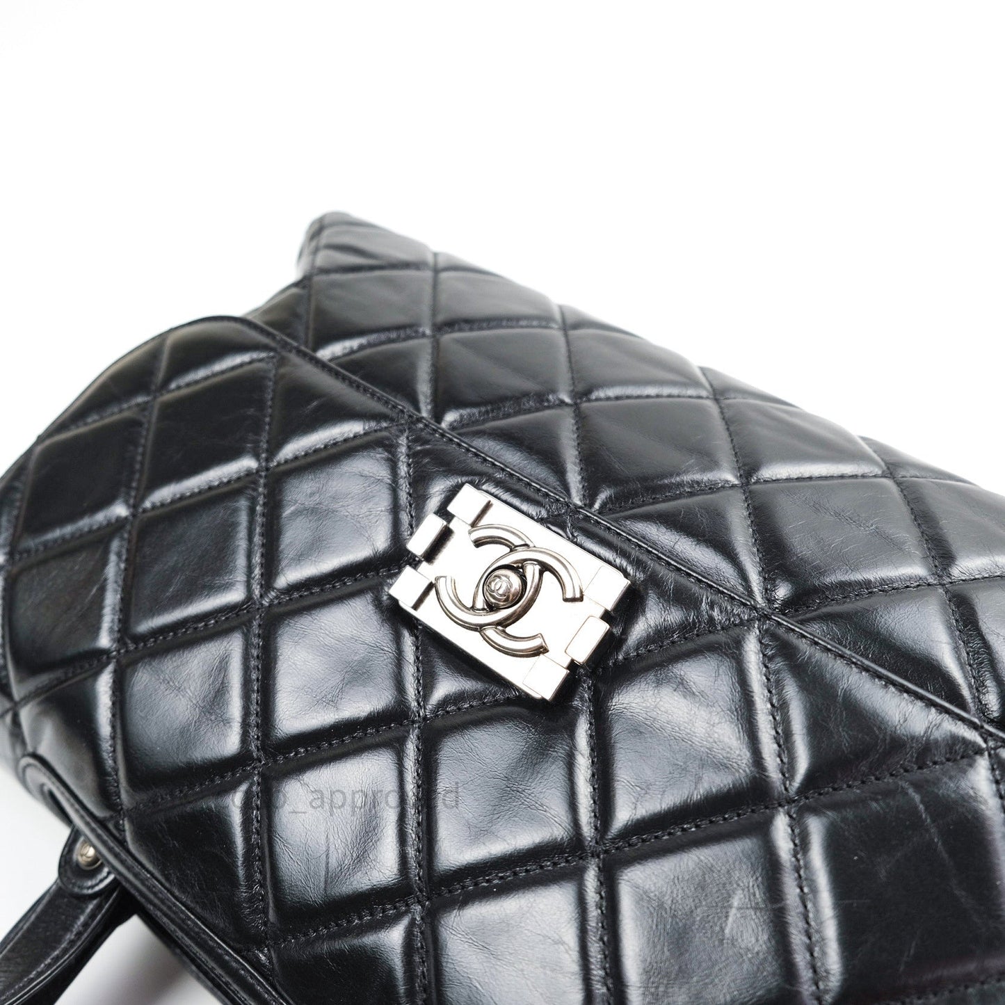 Chanel Boy Glazed Calfskin Tote Bag Black Ruthenium Hardware