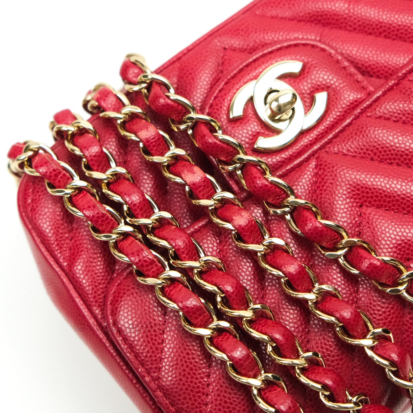 Chanel Mini Square Red Chevron Caviar Gold Hardware