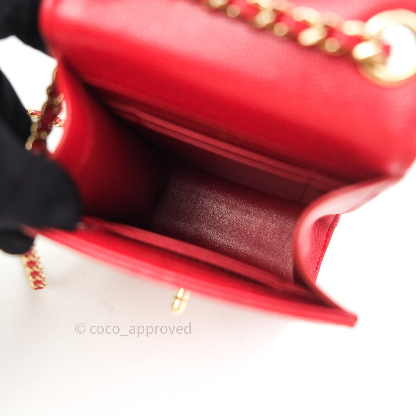 Chanel Classic Red Caviar Gold Hardware Phone Holder