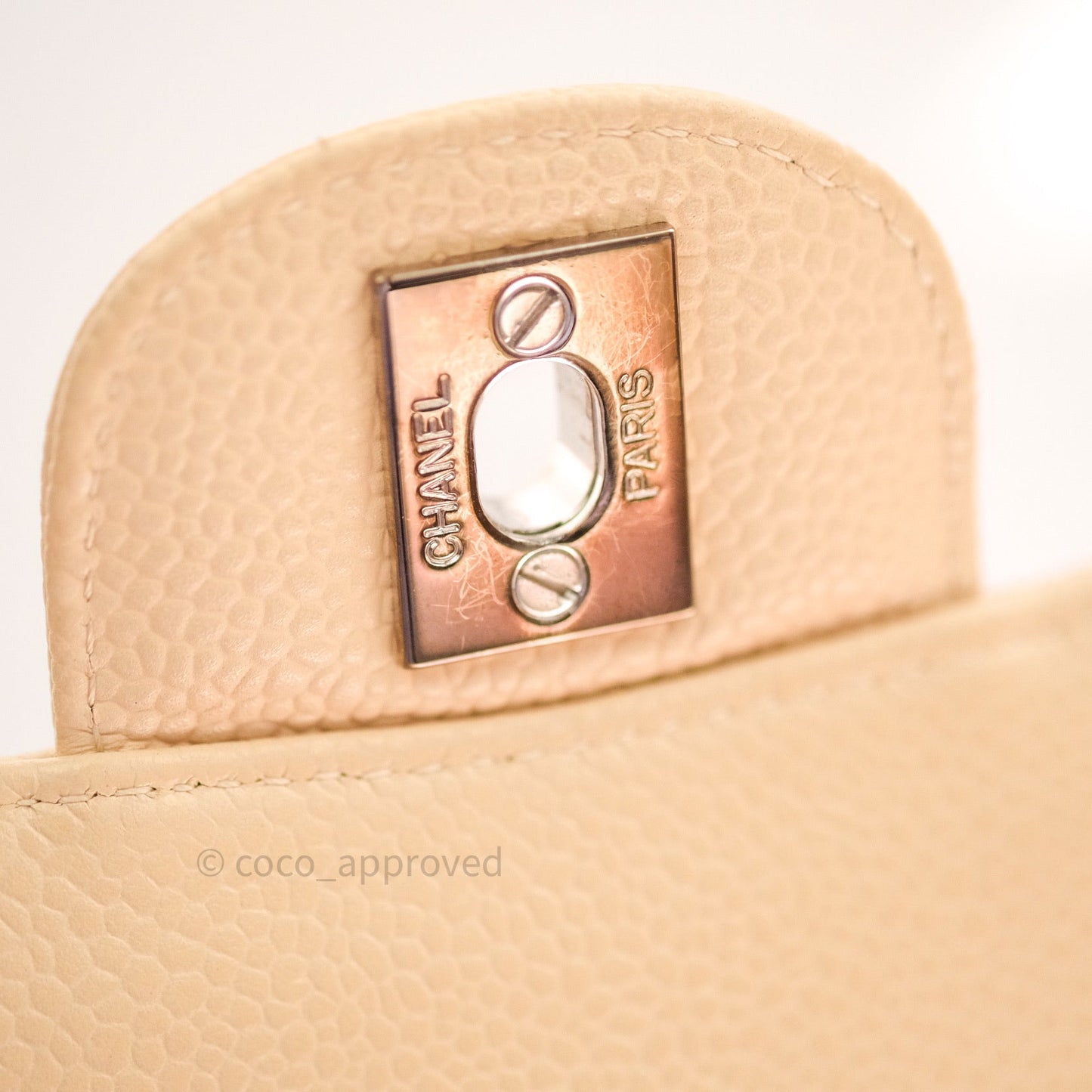 Chanel Quilted M/L Medium Double Flap Beige Clair Caviar Silver Hardware