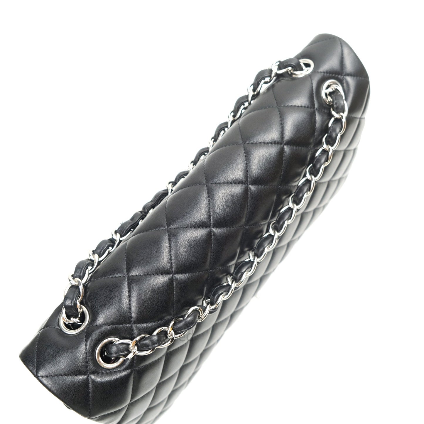 Chanel Classic Maxi Single Flap Quilted Black Lambskin Silver Hardware