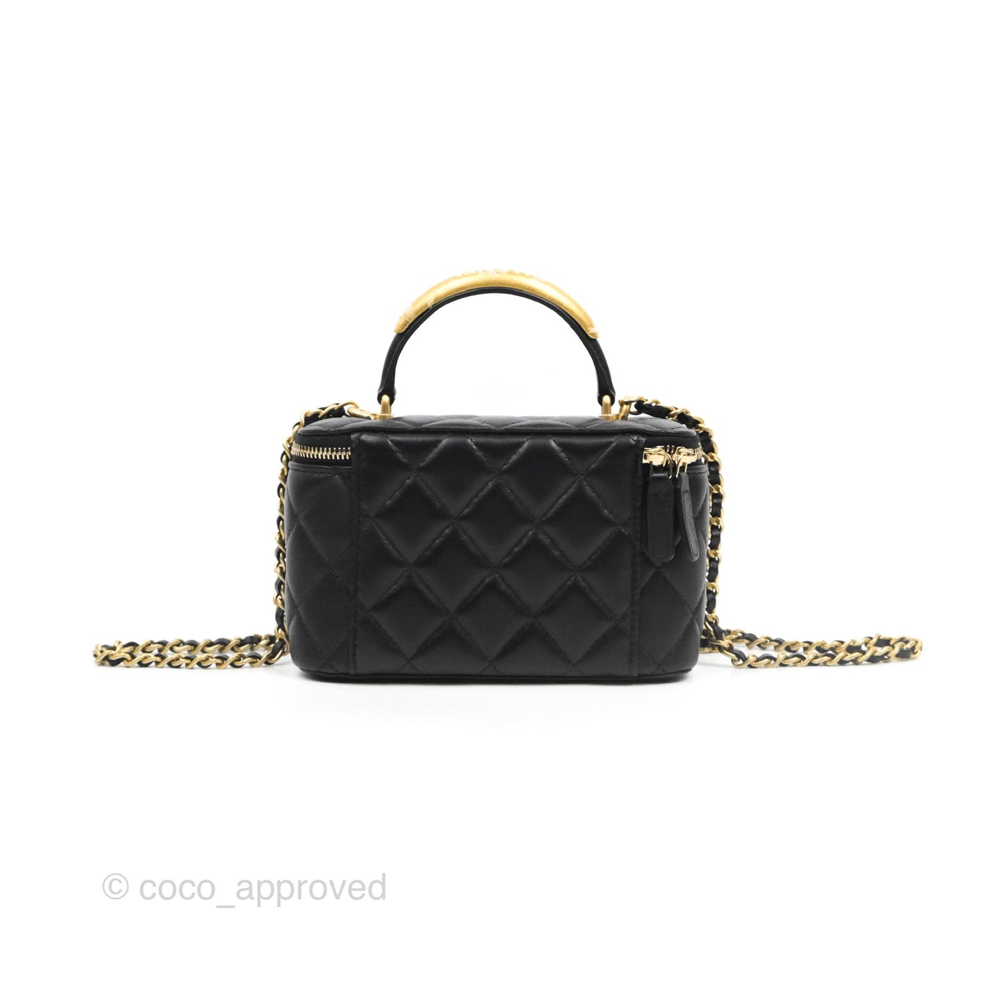 Chanel Vanity Rectangular Metal Top Handle Black Lambskin Aged Gold Hardware 22B