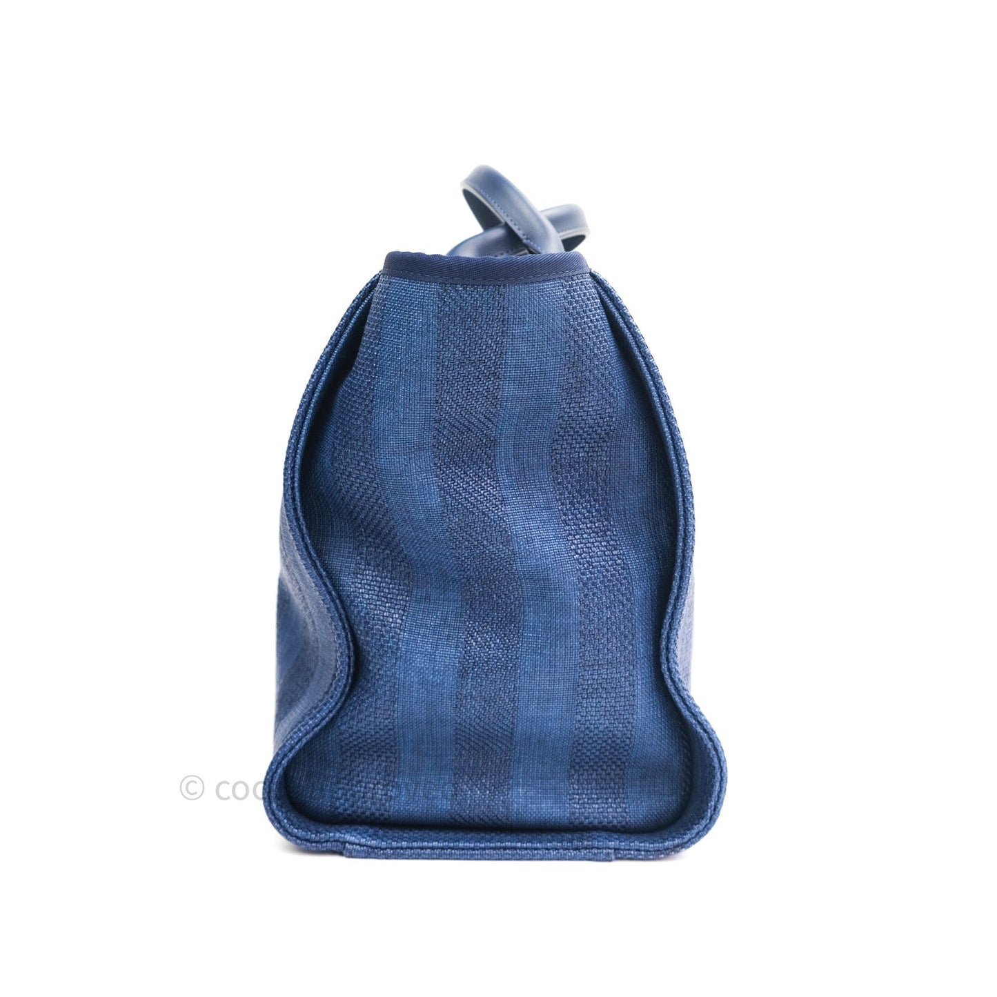 Chanel Canvas Large Deauville Tote Navy Blue Stripe 20S