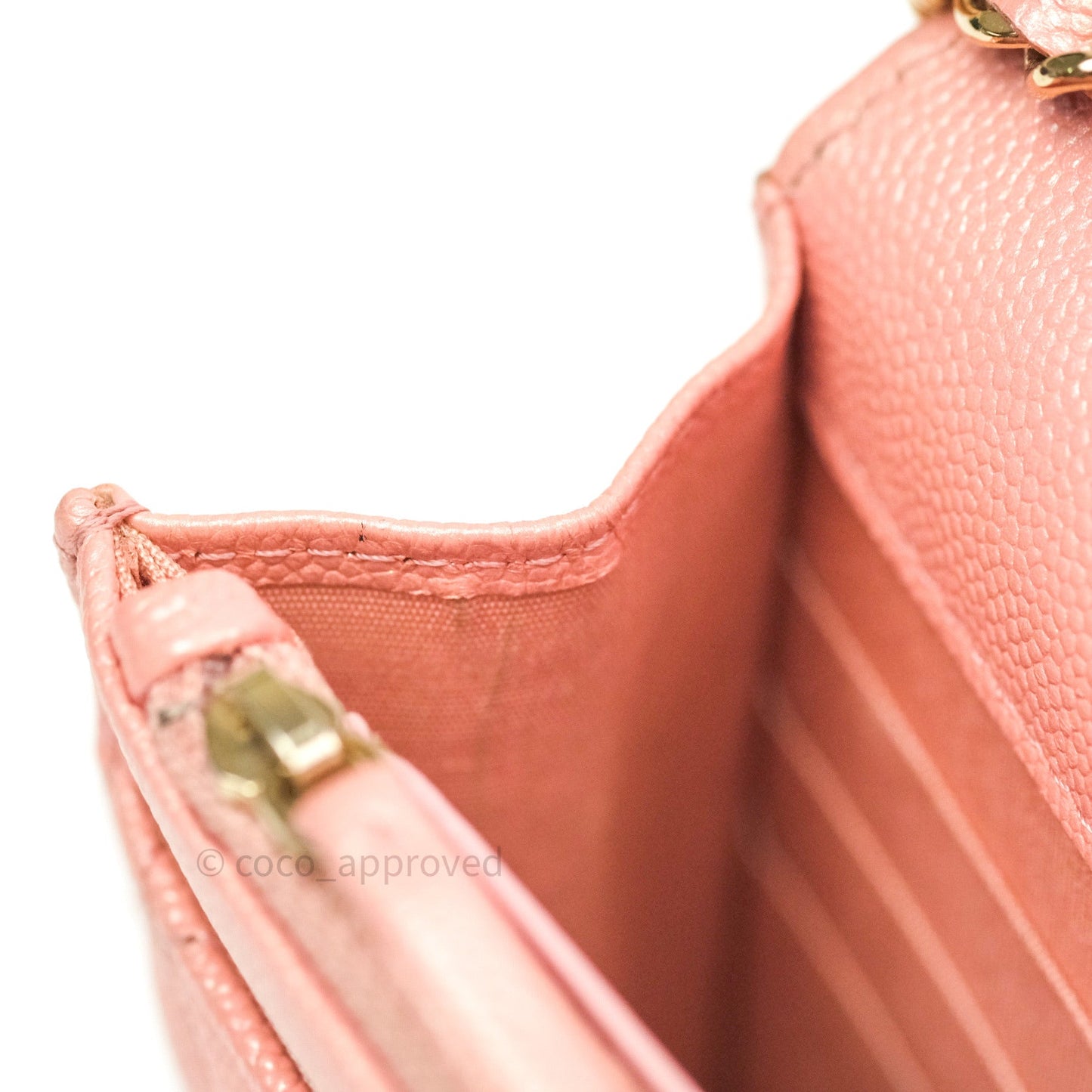 Chanel Quilted Wallet on Chain WOC Iridescent Pink Caviar Gold Hardware 19S