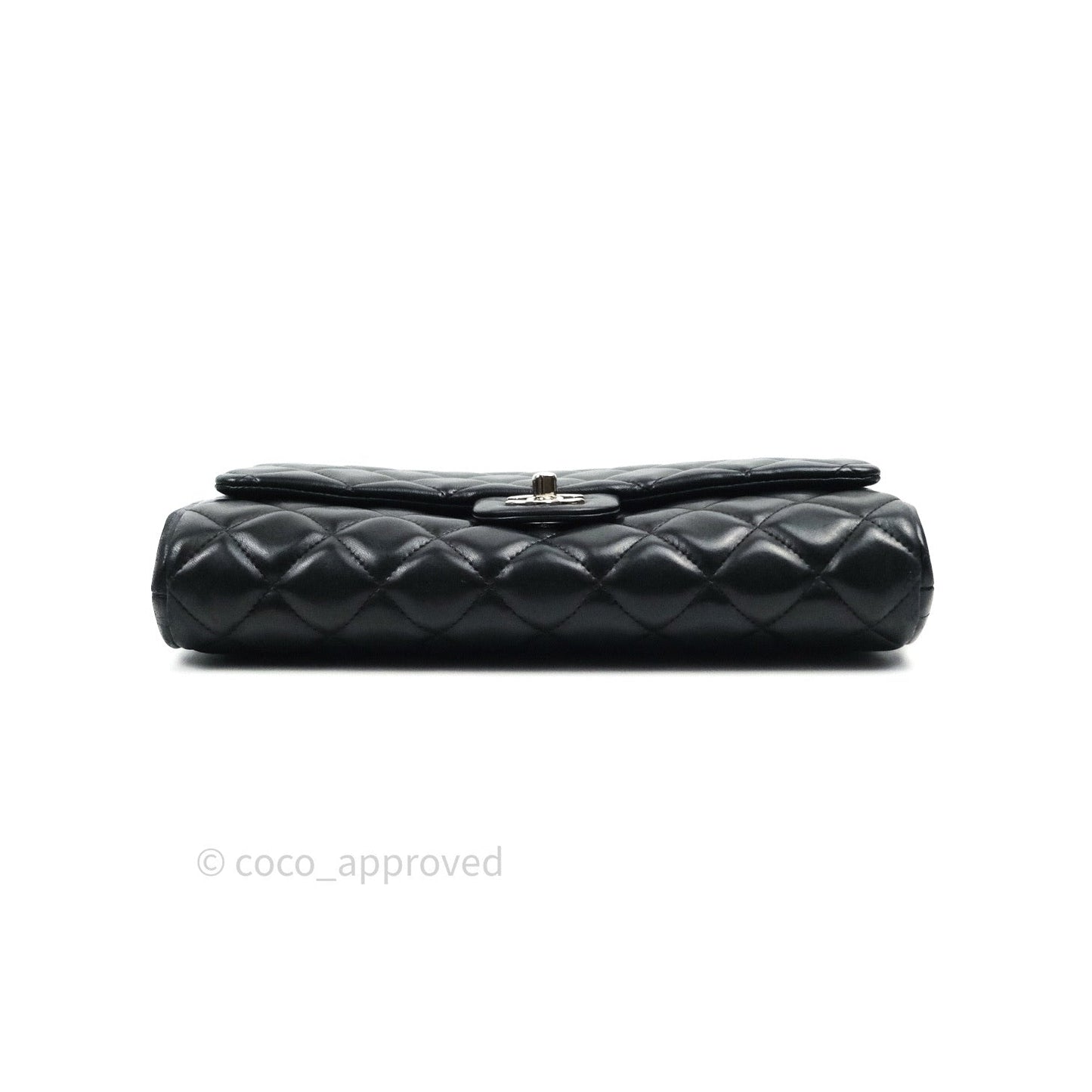 Chanel Quilted Clutch with Chain Black Lambskin Silver Hardware