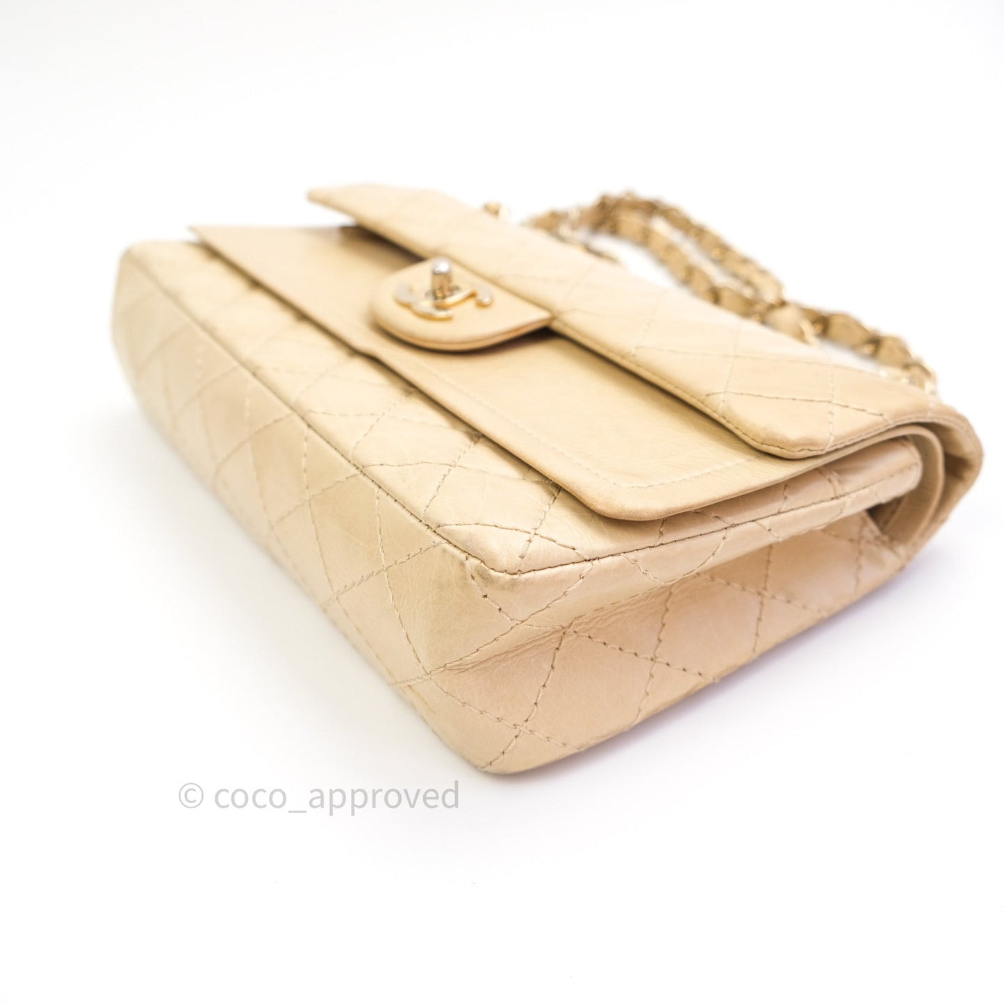 Chanel Vintage Medium Light Beige Calfskin Gold Hardware