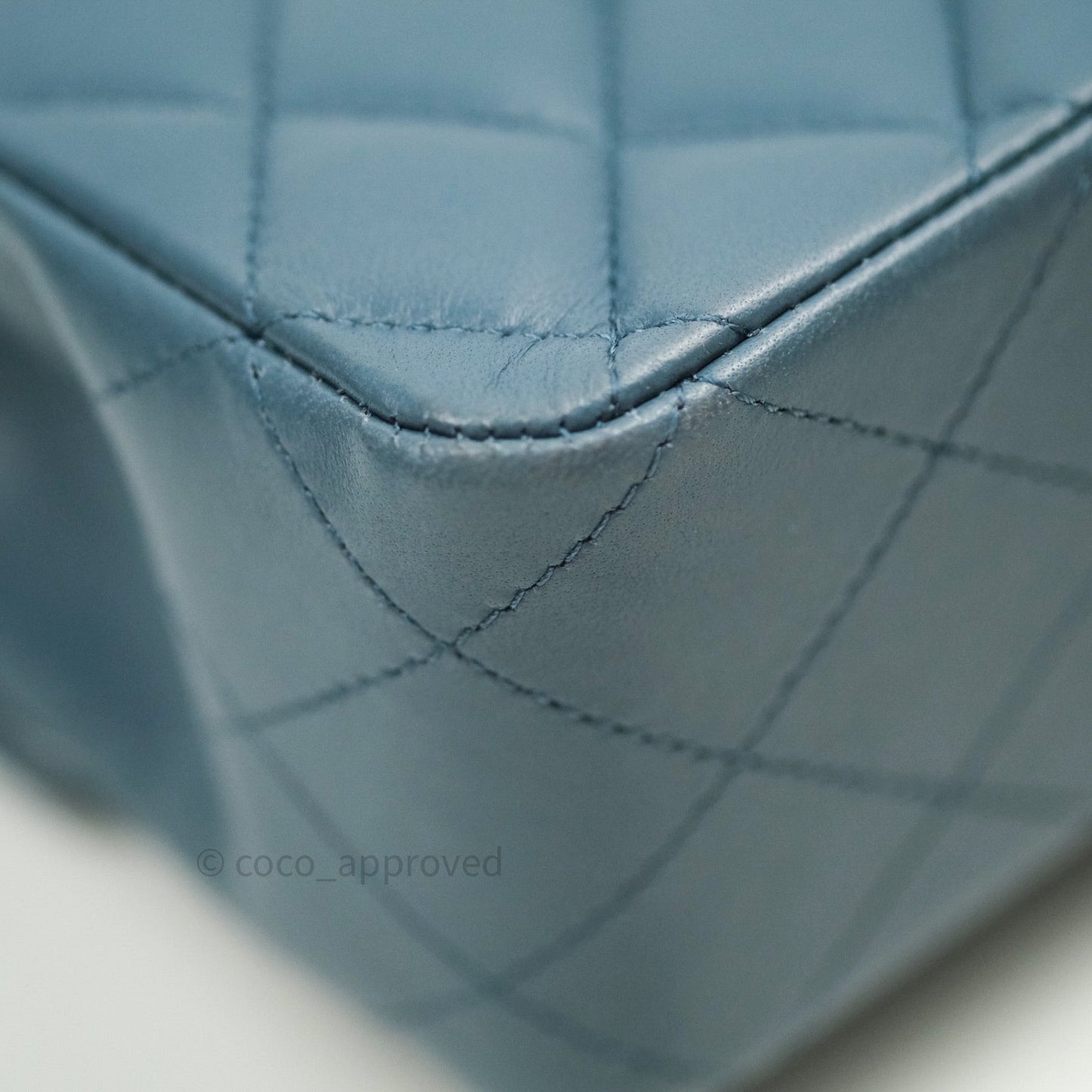 Chanel Classic M/L Lambskin Medium Double Flap Teal Blue Silver Hardware