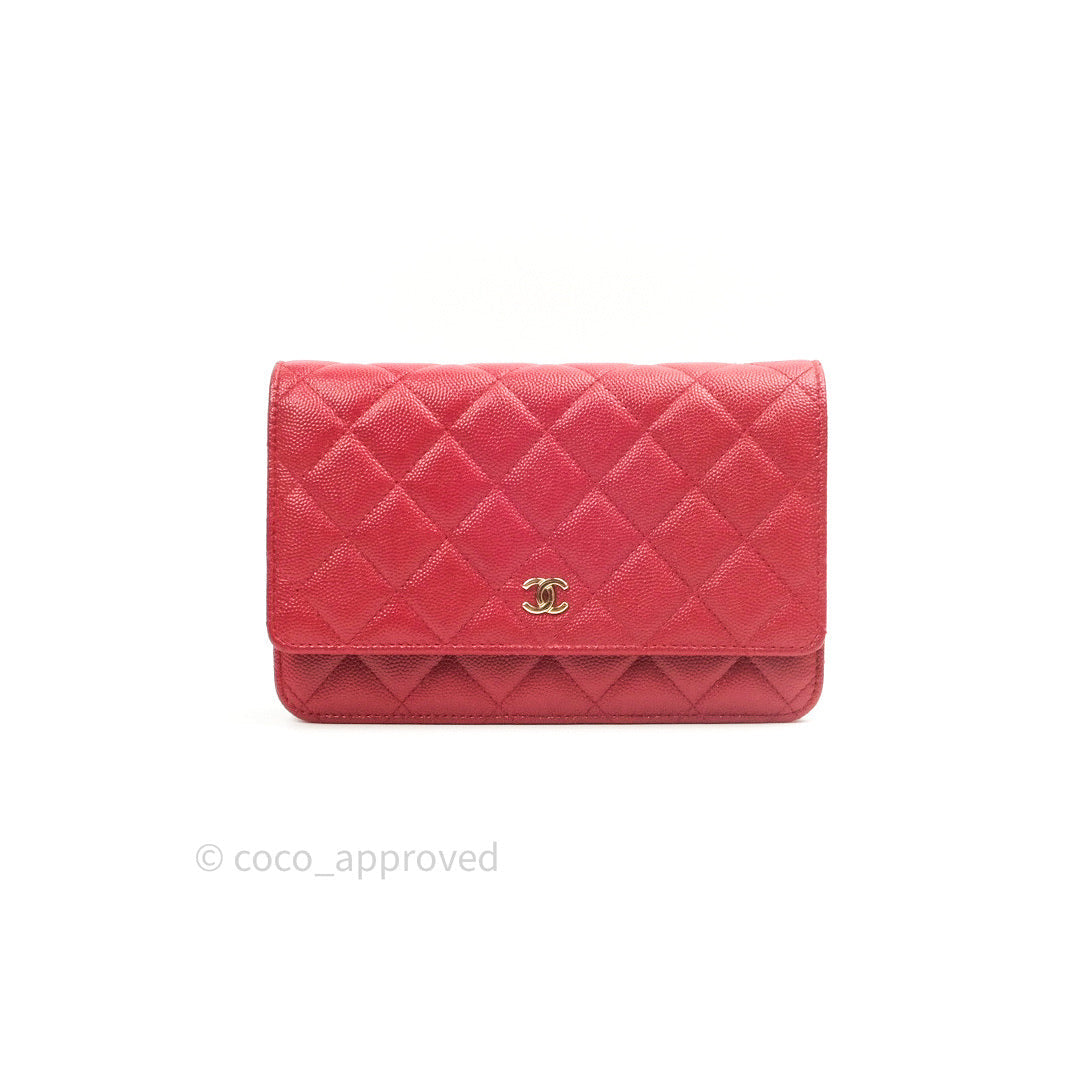 Chanel Quilted Wallet on Chain WOC Red Caviar Gold Hardware 17B