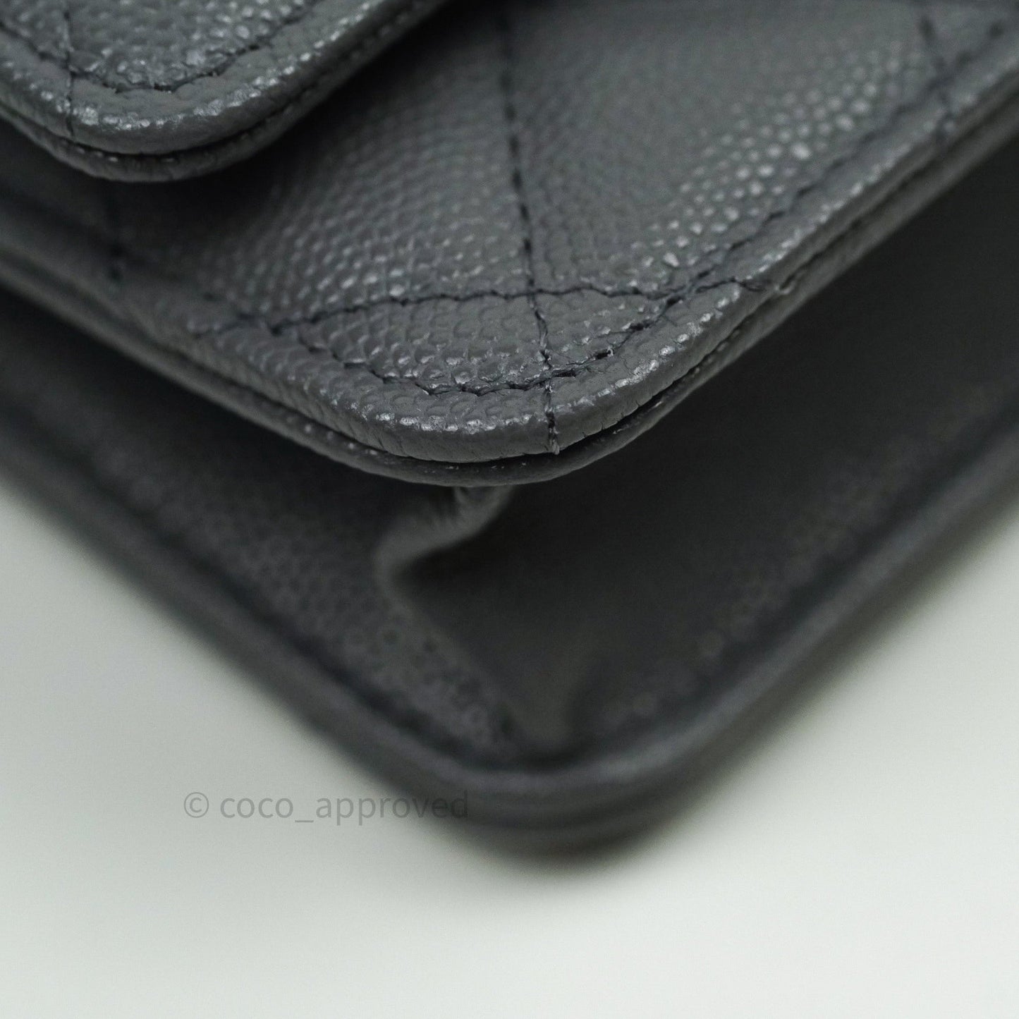 Chanel Quilted Wallet on Chain WOC Grey Caviar Gold Hardware