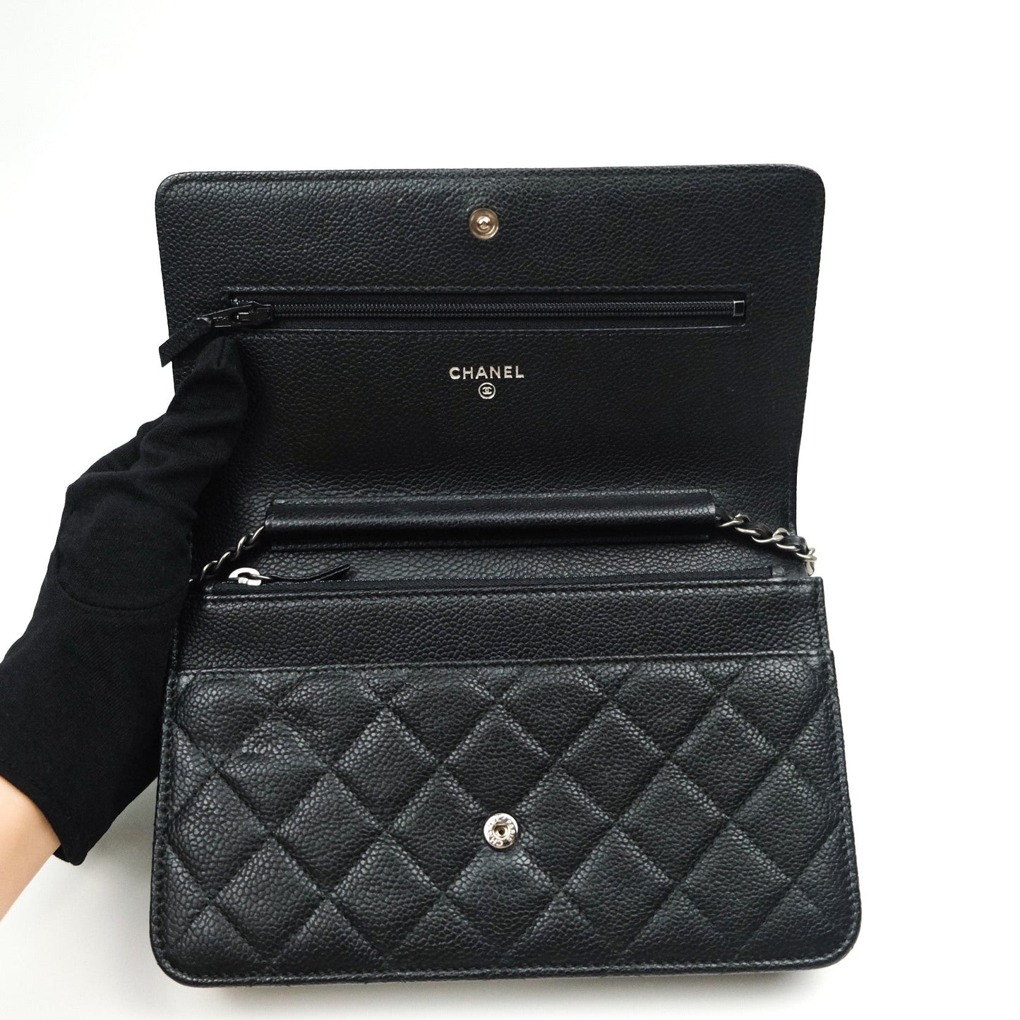 Chanel Boy Wallet on Chain WOC Black Caviar Ruthenium Hardware