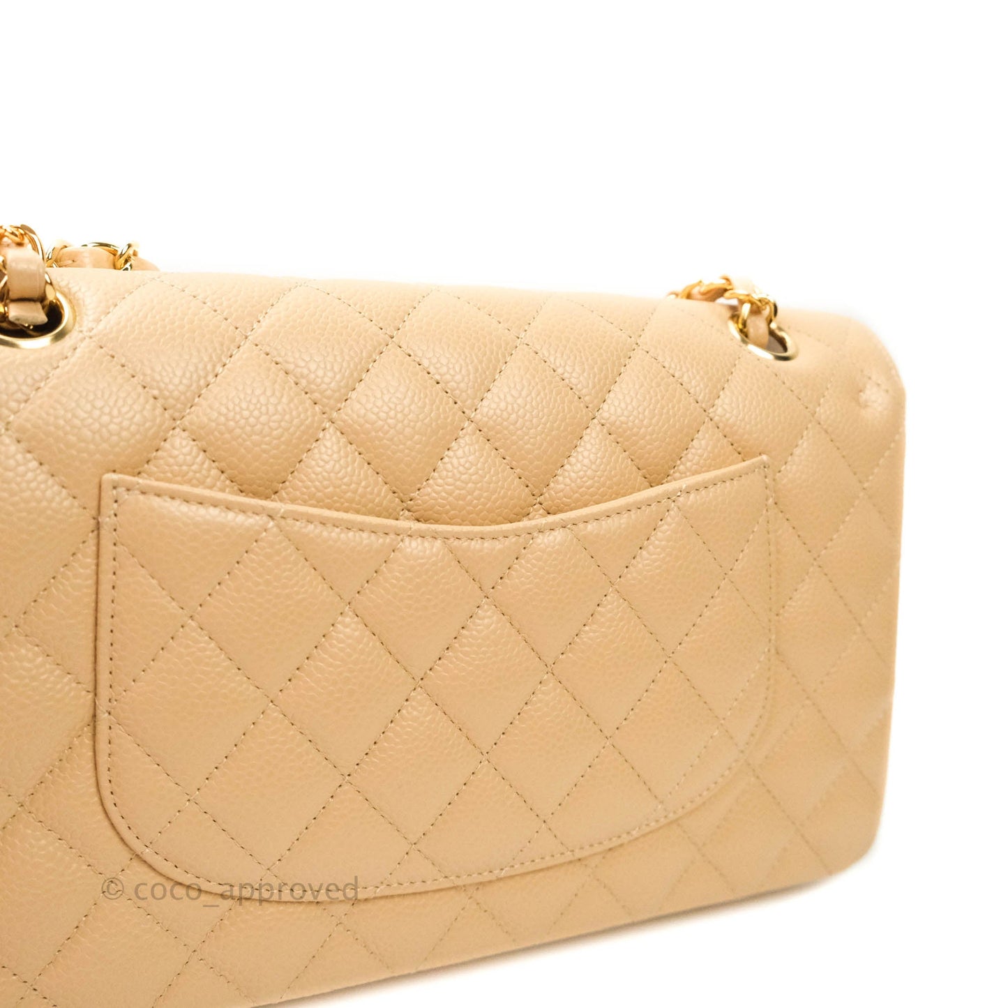 Chanel Classic M/L Medium Double Flap Bag Beige Caviar Gold Hardware