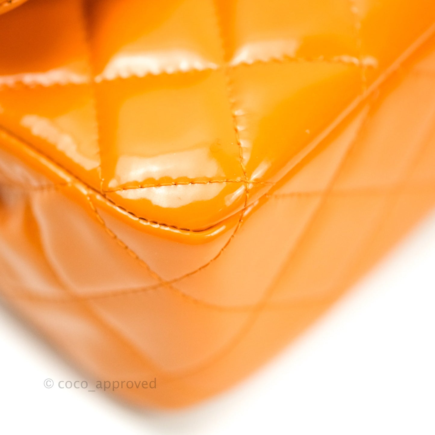 Chanel Classic M/L Medium Double Flap Orange Patent Silver Hardware