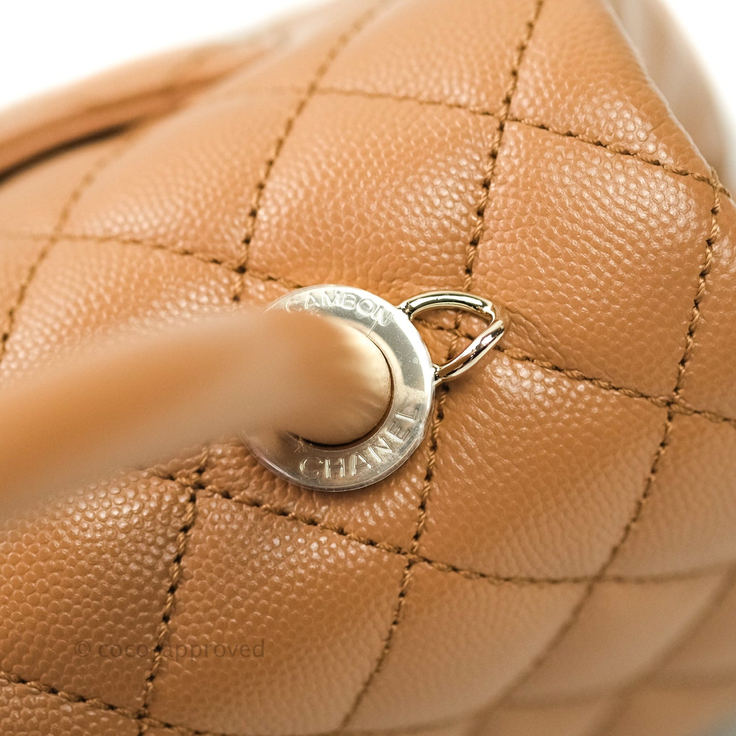 Chanel Mini Coco Handle Quilted Dark Beige Caviar Gold Hardware 21P