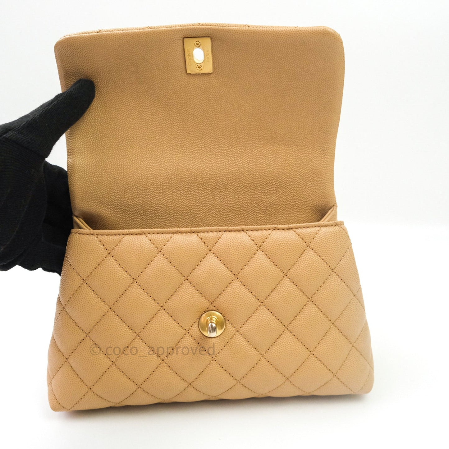 Chanel Mini Coco Handle Quilted Beige Caviar Gold Hardware Lizard Embossed Handle