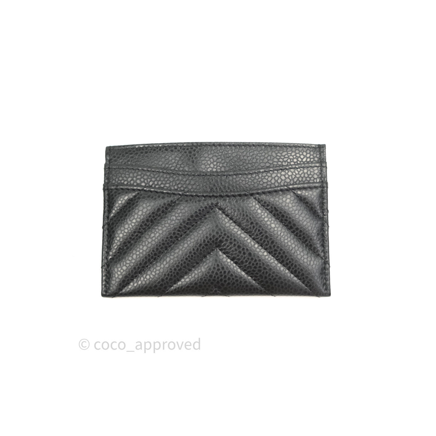 Chanel Classic Chevron Black Caviar Silver Hardware Flat Card Holder