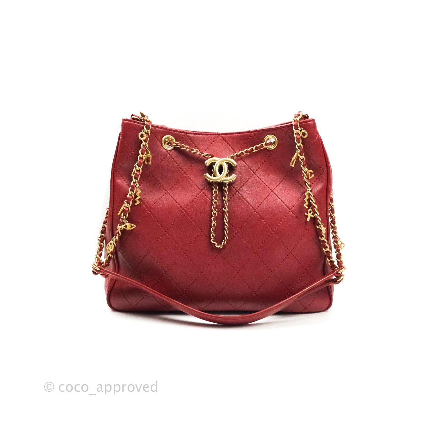 Chanel Egyptian Amulet Drawstring Bag Red Calfskin Stitched
