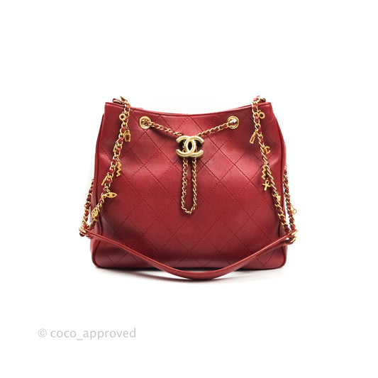 Chanel Egyptian Amulet Drawstring Bag Red Calfskin Stitched
