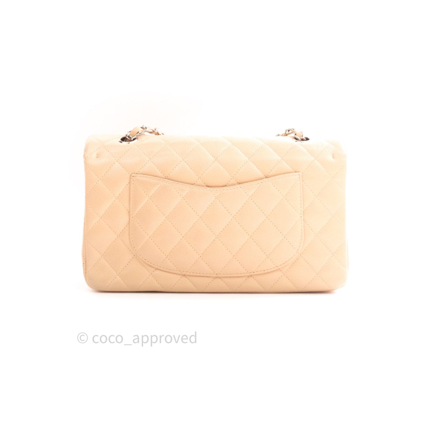 Chanel Quilted M/L Medium Double Flap Beige Clair Caviar Silver Hardware