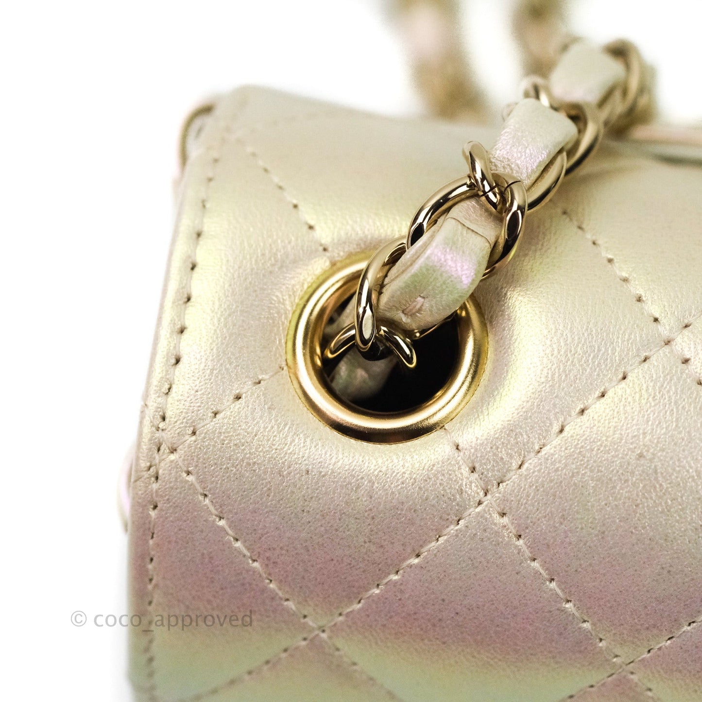 Chanel Quilted Mini Rectangular Iridescent Ivory Lambskin Gold Hardware