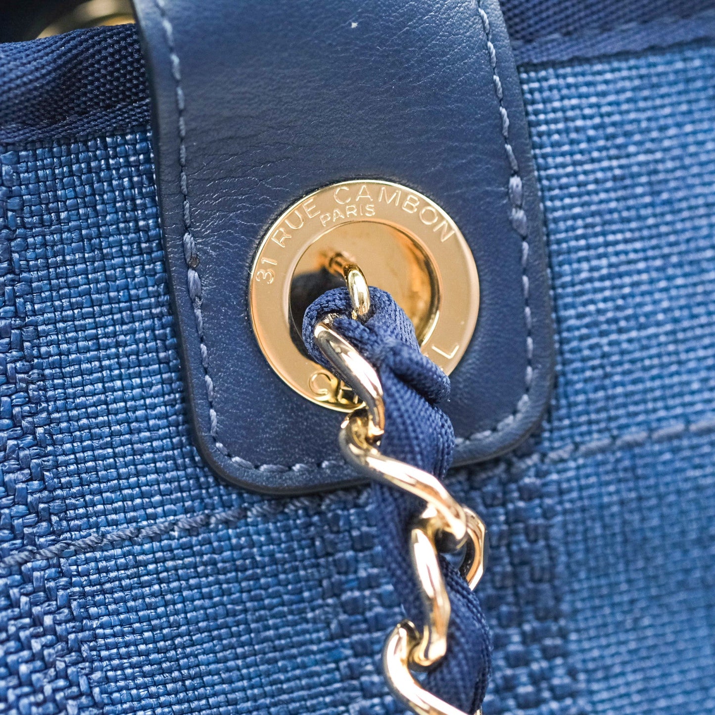 Chanel Canvas Large Deauville Tote Navy Blue Stripe 20S