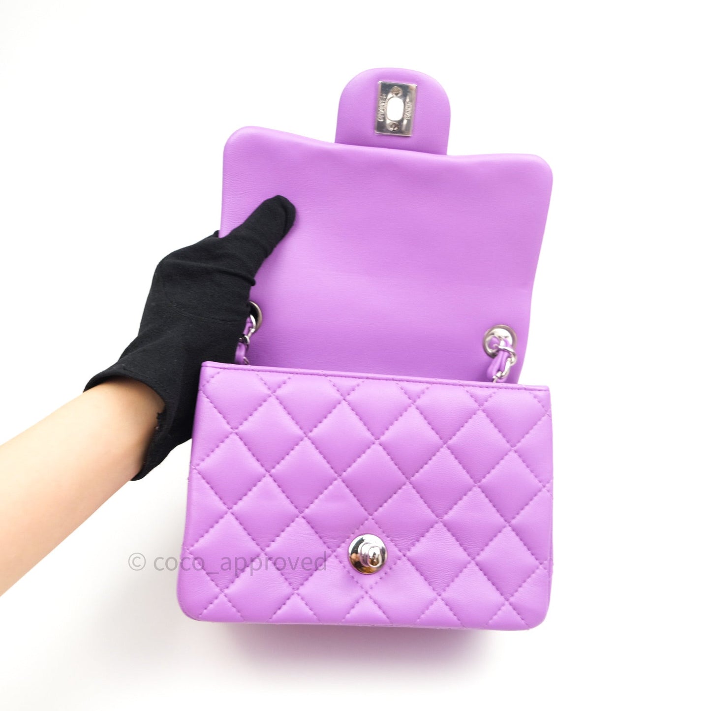 Chanel Mini Square Purple Lambskin Silver Hardware