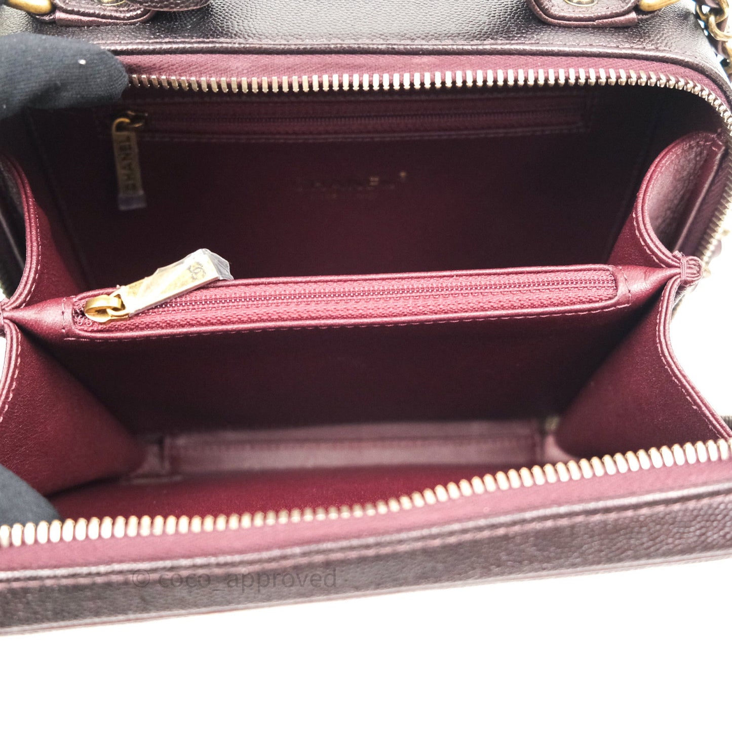 Chanel Quilted Medium CC Filigree Vanity Case Iridescent Burgundy Caviar Gold Hardware