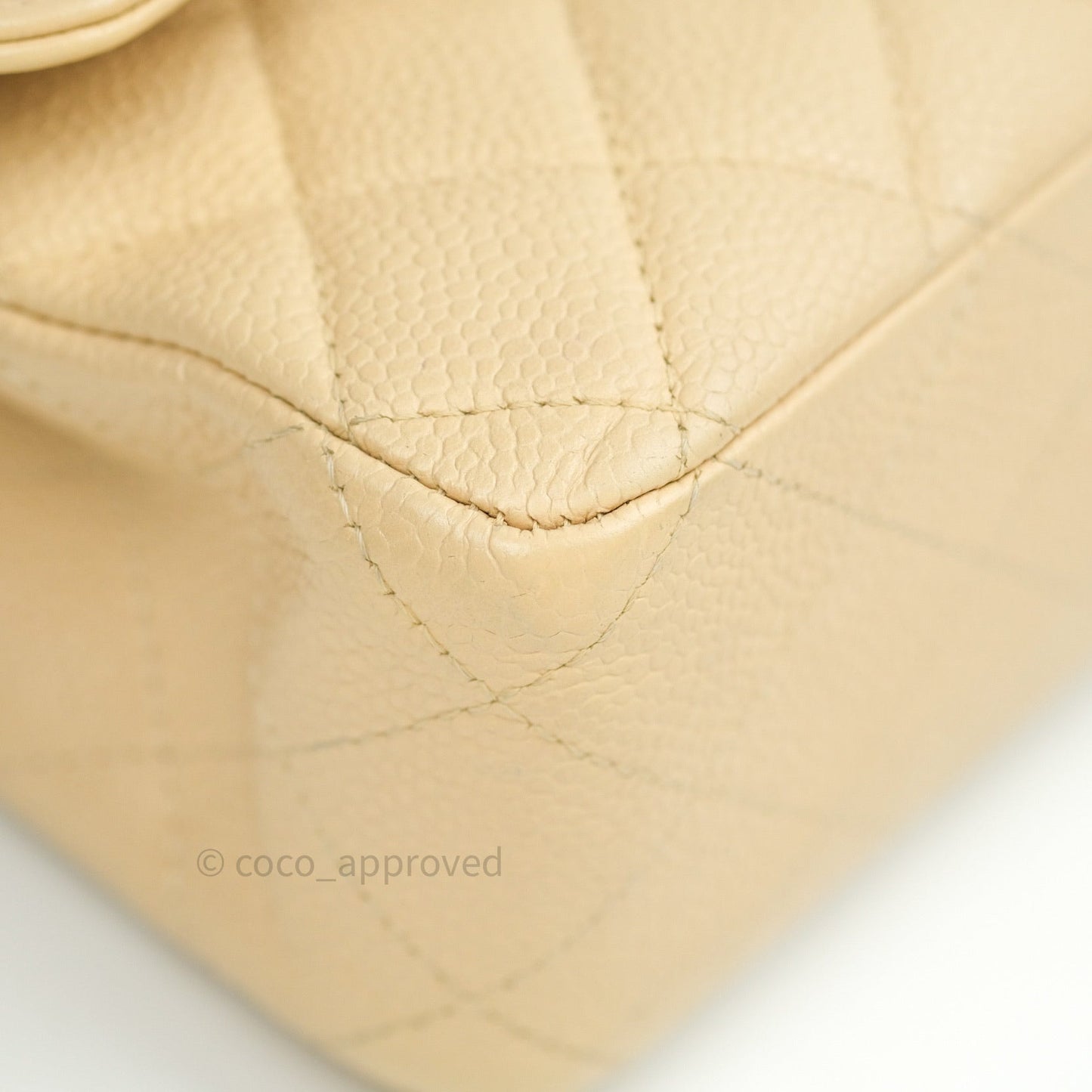 Chanel Quilted M/L Medium Double Flap Beige Clair Caviar Gold Hardware