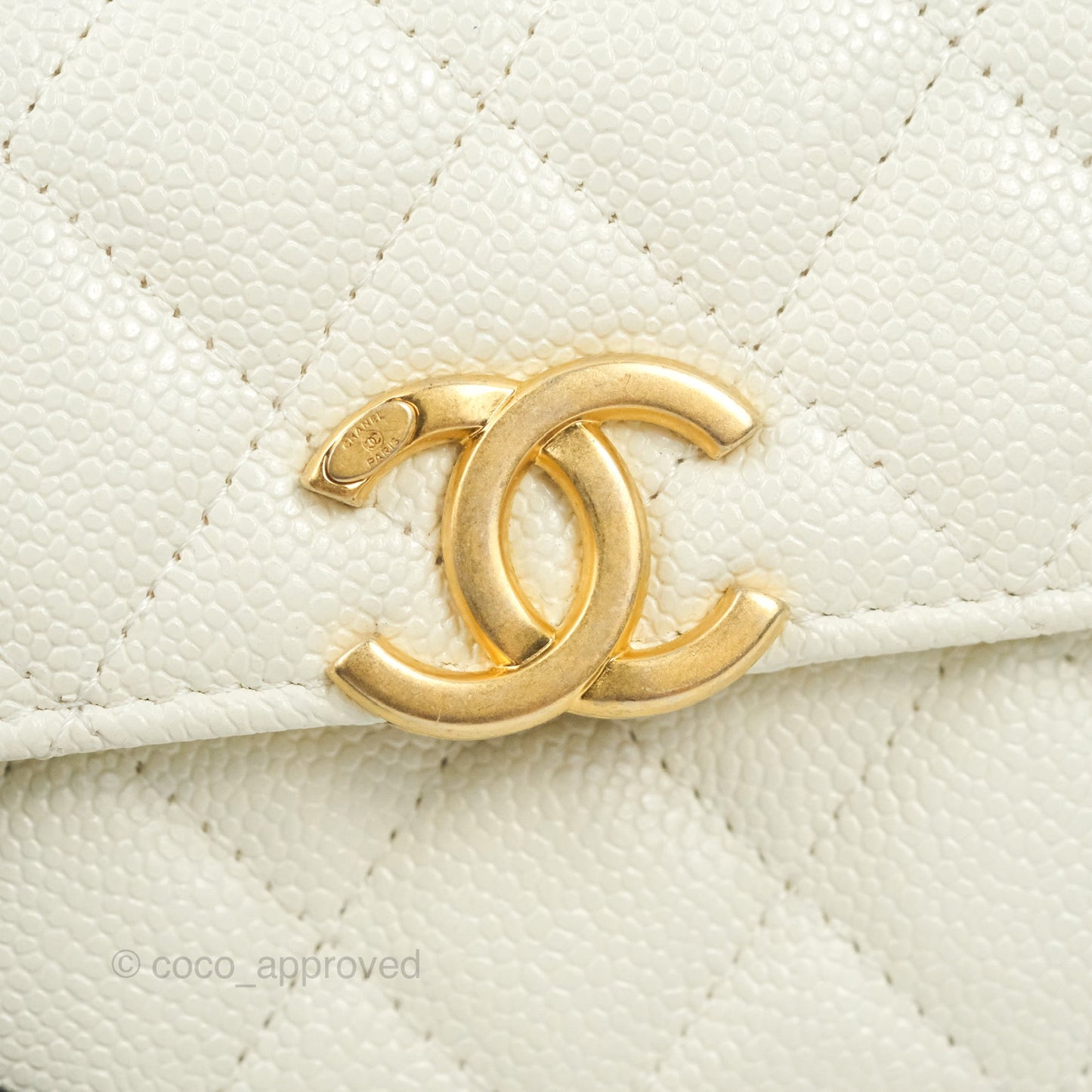 Chanel Mini Clutch With Chain White Caviar Aged Gold Hardware