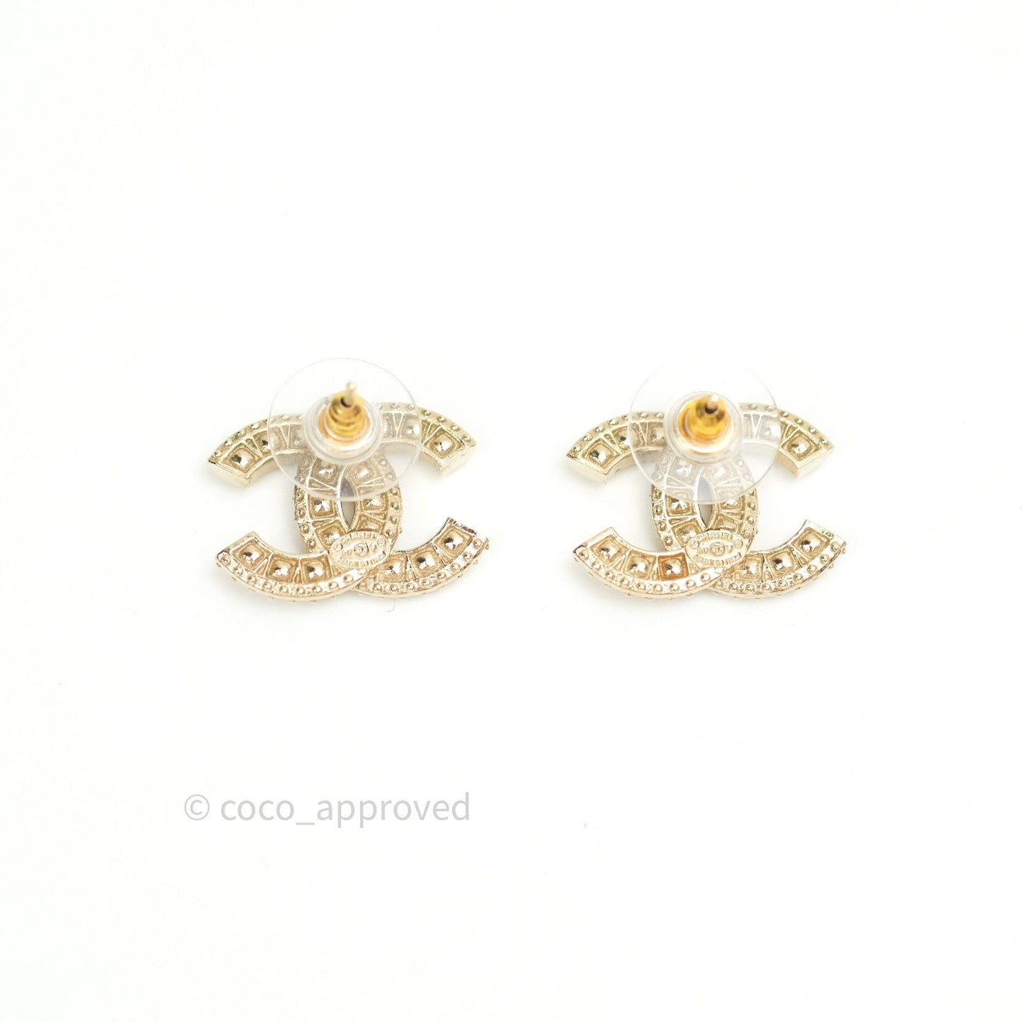 Chanel Crystal CC Earrings Gold Tone