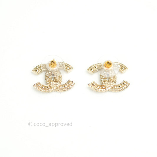 Chanel Crystal CC Earrings Gold Tone