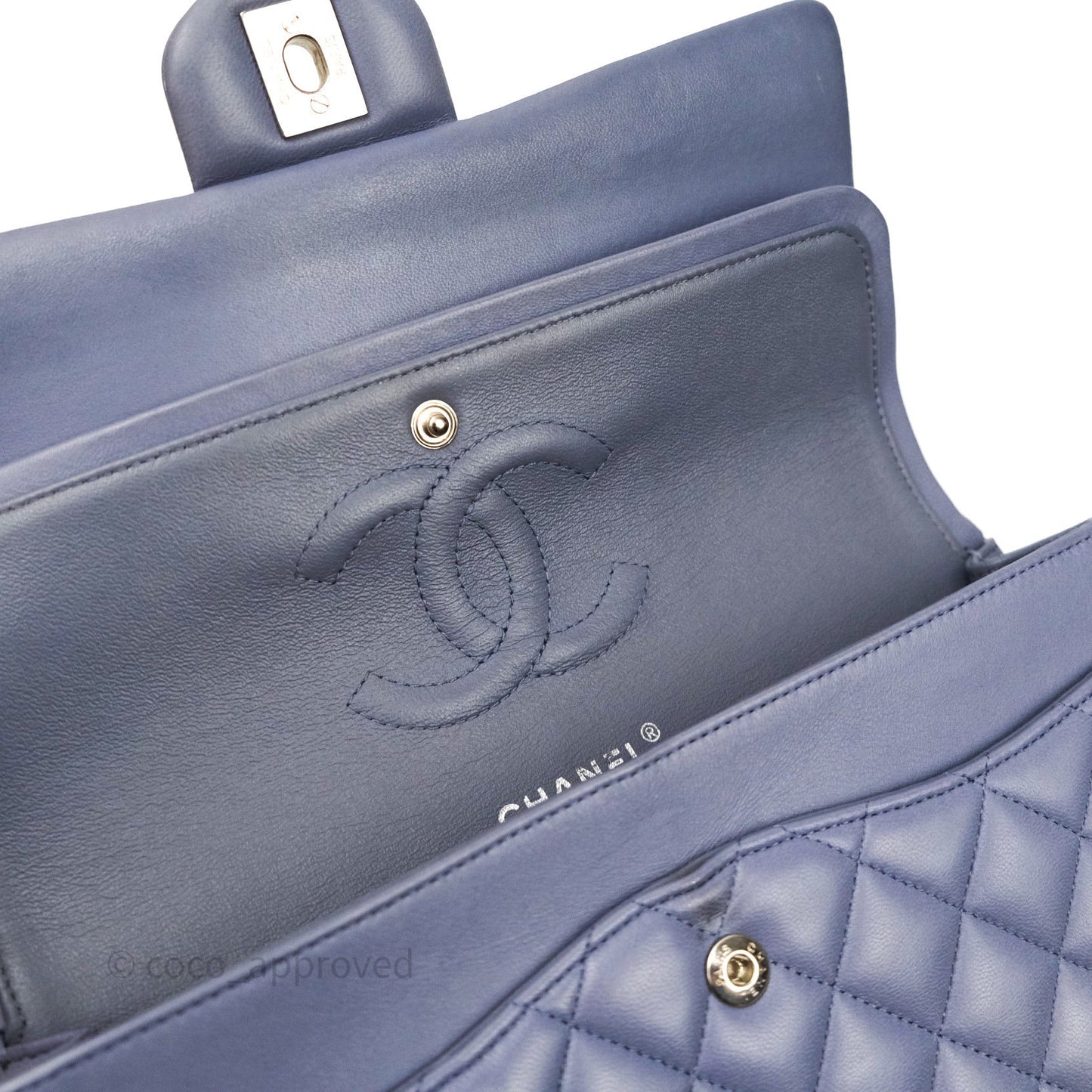 Chanel Classic M/L Medium Double Flap Lavender Blue Silver Hardware