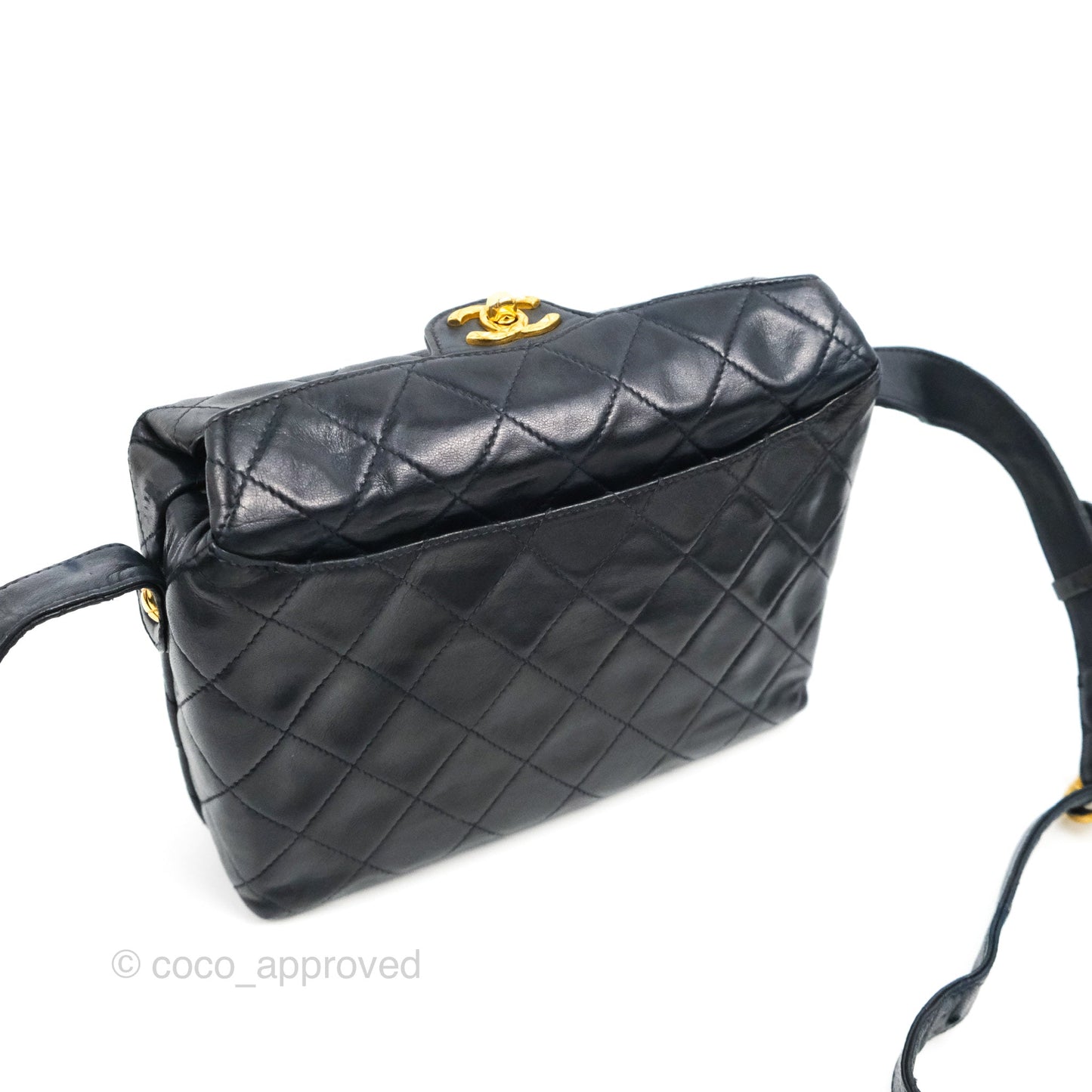 Chanel Vintage CC Box Shoulder Bag Navy Lambskin Gold Hardware