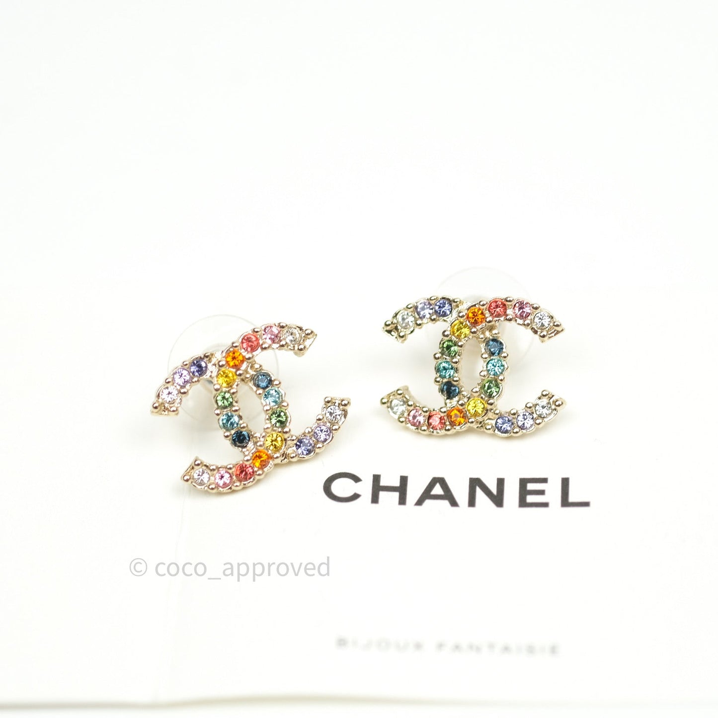 Chanel Crystal Over The Rainbow CC Earrings Gold Multicolor