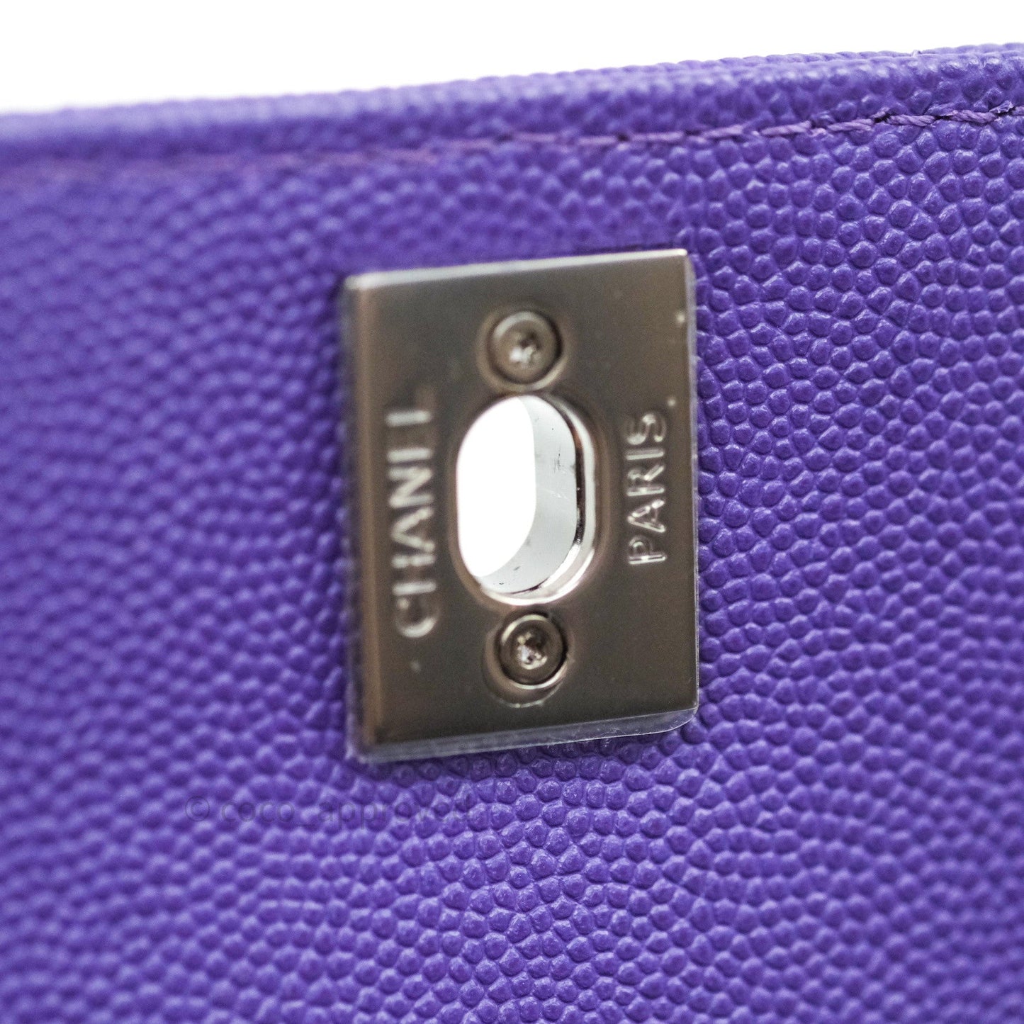 Chanel Mini Coco Handle Chevron Purple Caviar Quilted Dark Silver Hardware