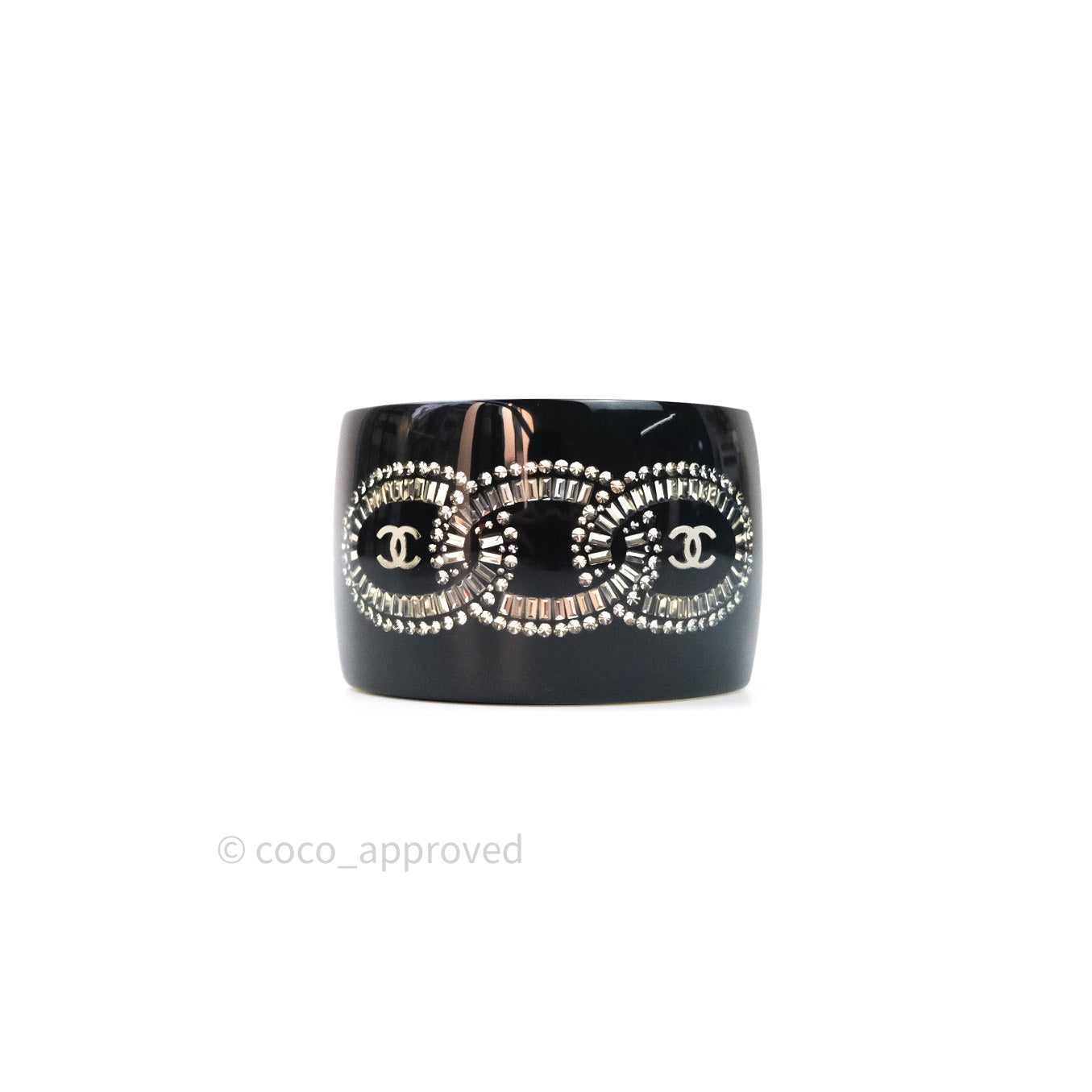 Chanel Resin Strass CC Crystal Cuff Black